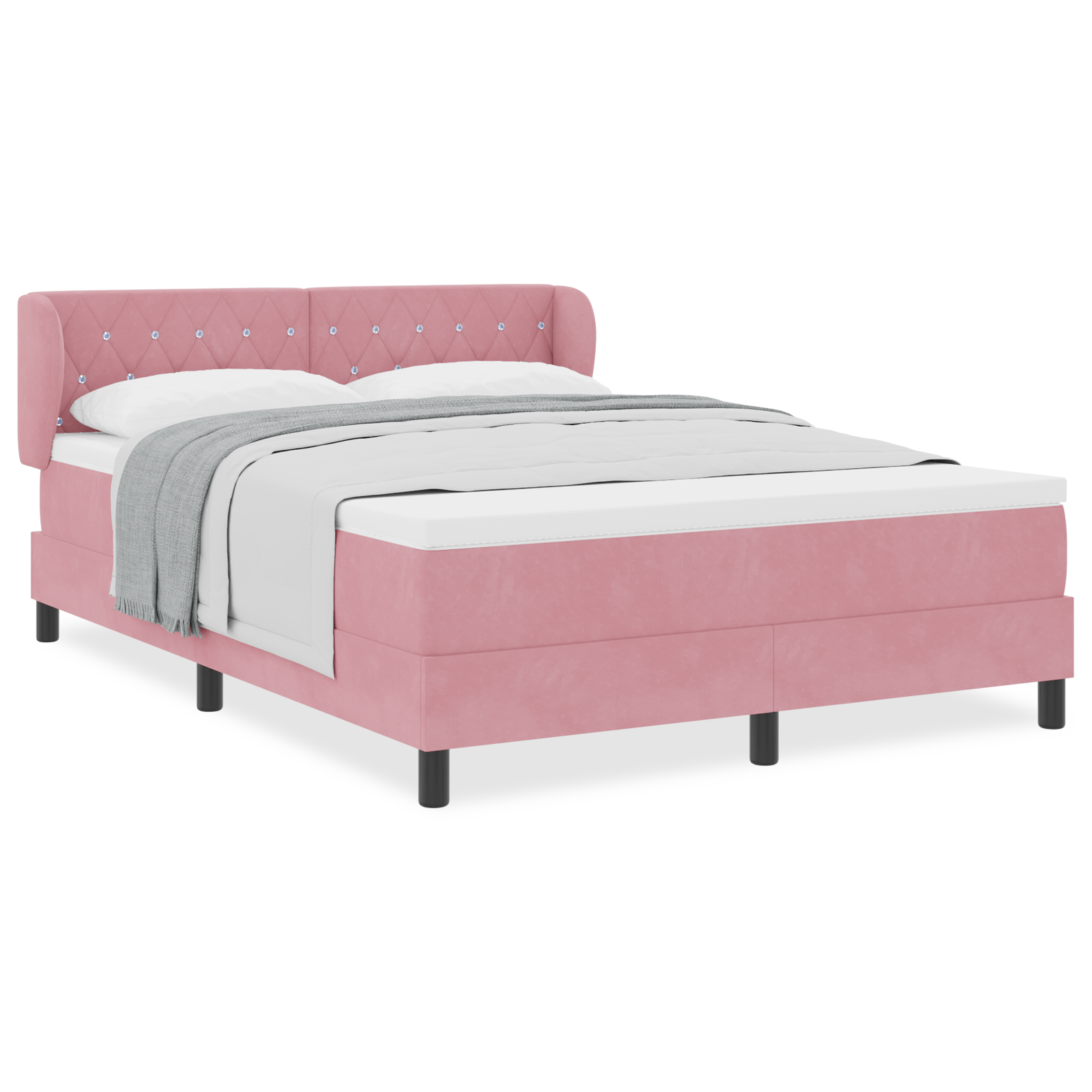 Pat cu saltea vidaXL Roz 160x200 cm Catifea Pat cu saltea vidaXL Roz 160x200 cm Catifea