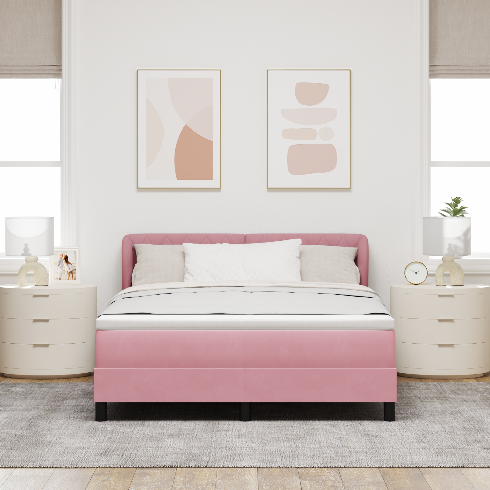 Pat cu saltea vidaXL Roz 160x200 cm Catifea Pat cu saltea vidaXL Roz 160x200 cm Catifea