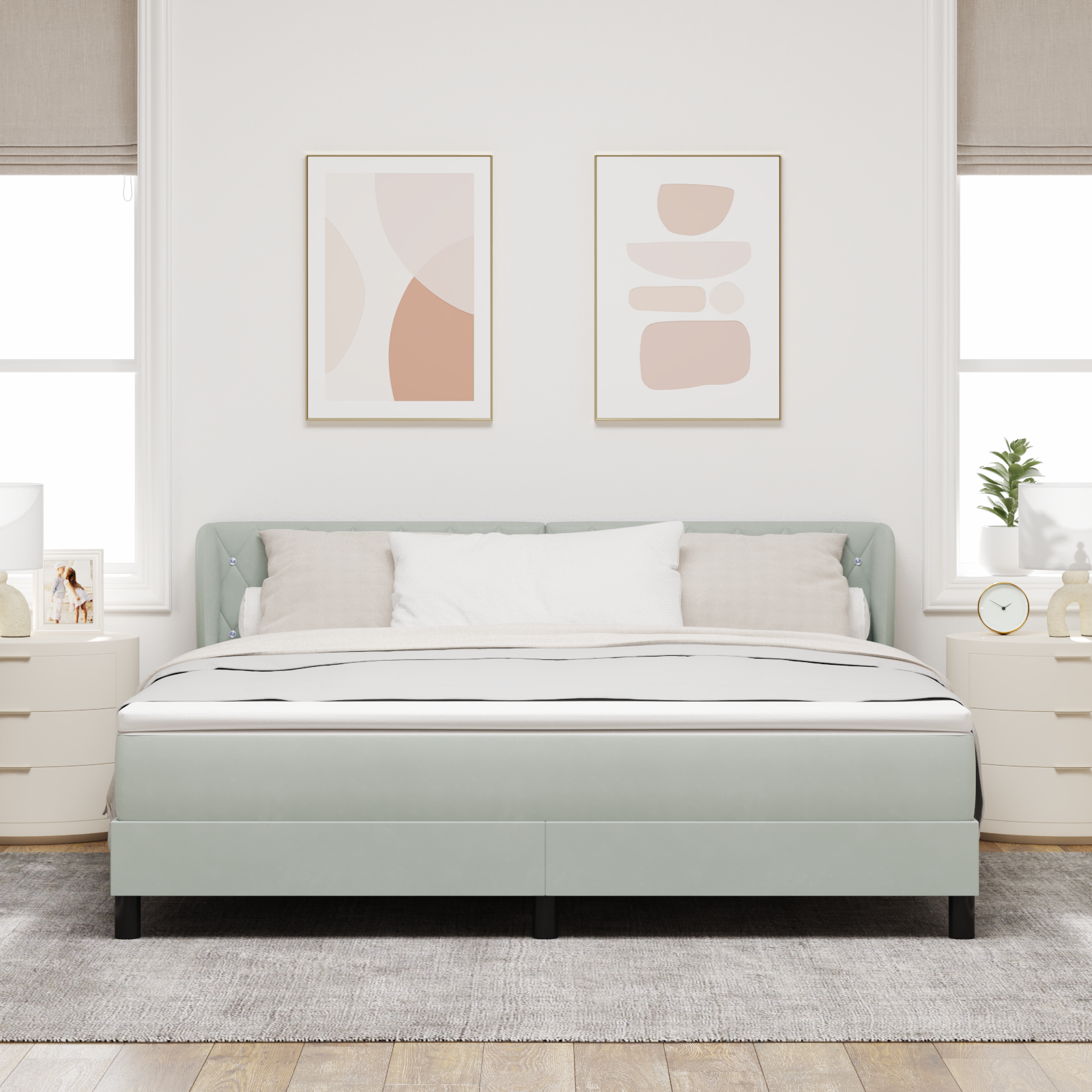 Pat Box Spring vidaXL cu Saltea Gri deschis 180x200 cm Catifea