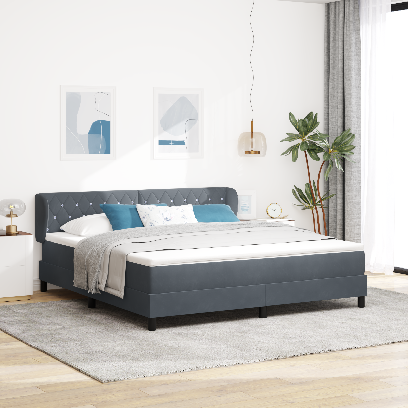 Pat Box Spring vidaXL cu Saltea Gri Închis 180x200 cm Catifea Pat Box Spring vidaXL cu Saltea Gri Închis 180x200 cm Catifea