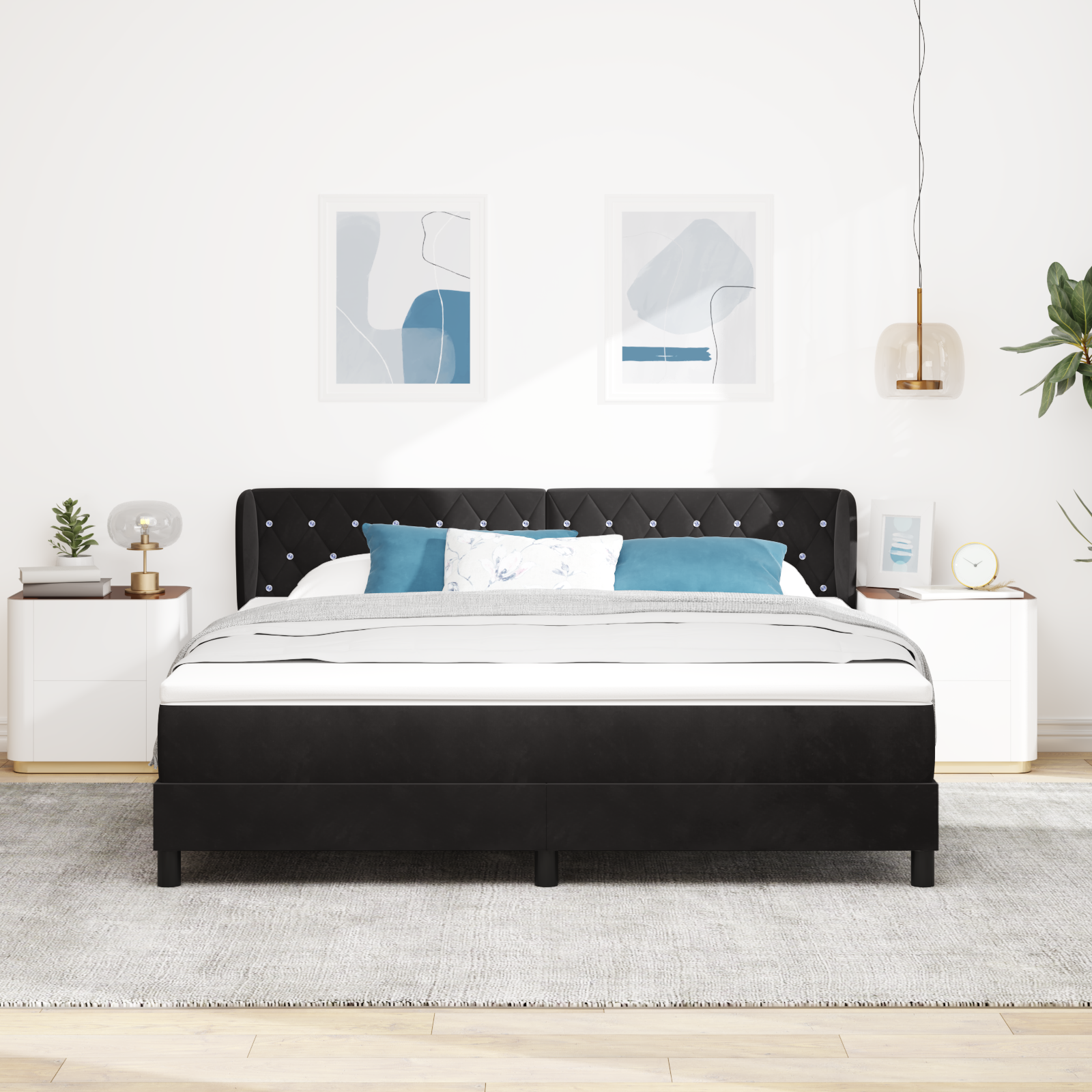 Pat cu saltea vidaXL Black 180x200 cm Catifea Pat cu saltea vidaXL Black 180x200 cm Catifea