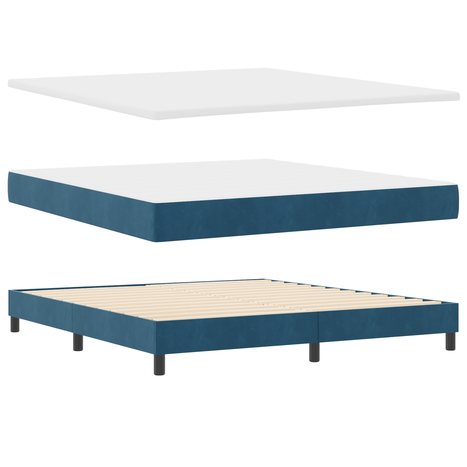 Pat cu saltea Box Spring vidaXL Albastru închis 180x200 cm Catifea Pat cu saltea Box Spring vidaXL Albastru închis 180x200 cm Catifea