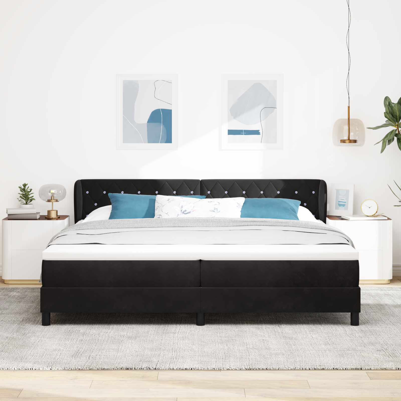 Pat cu arcuri vidaXL și saltea Negru 200x200 cm Catifea Pat cu arcuri vidaXL și saltea Negru 200x200 cm Catifea