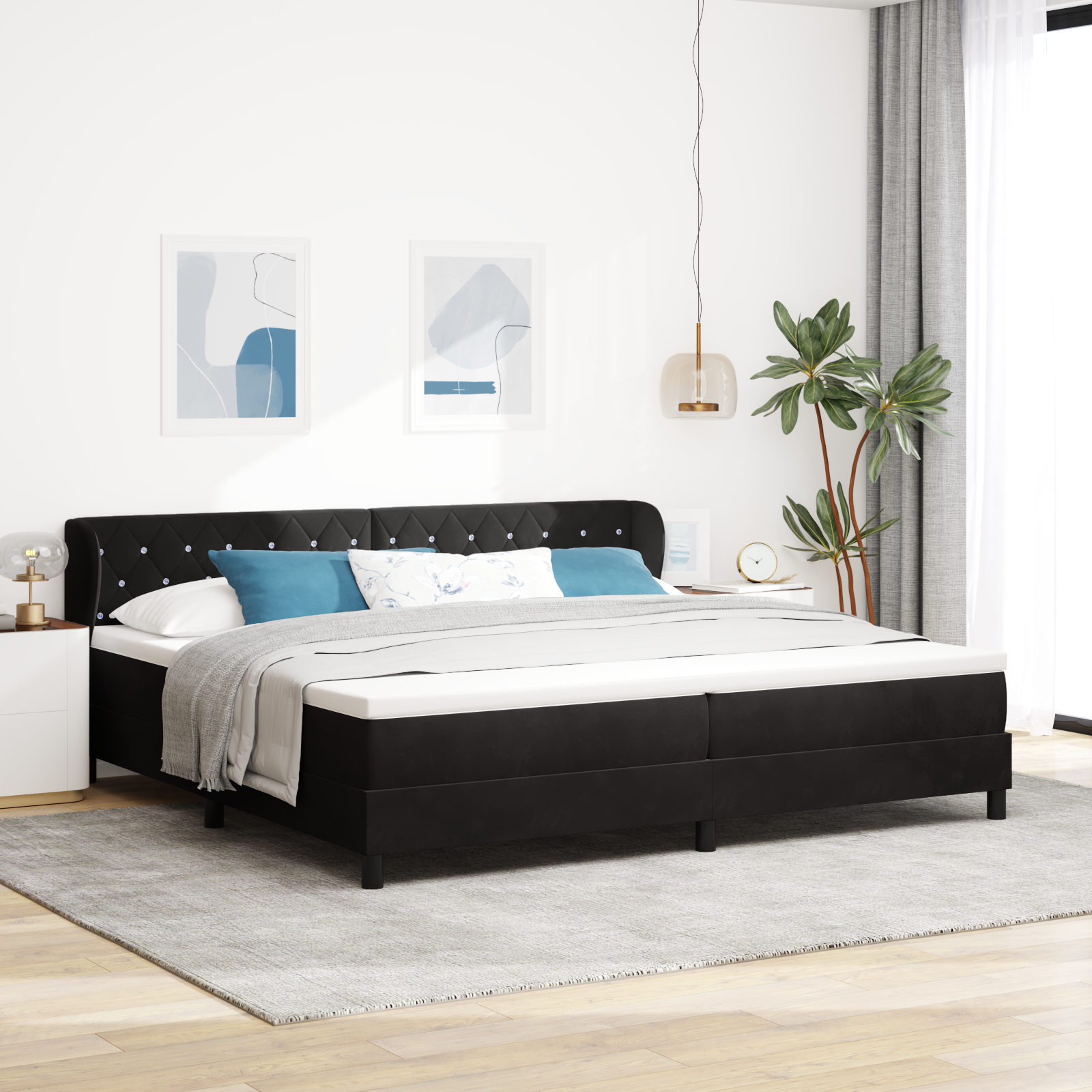 Pat cu arcuri vidaXL și saltea Negru 200x200 cm Catifea Pat cu arcuri vidaXL și saltea Negru 200x200 cm Catifea