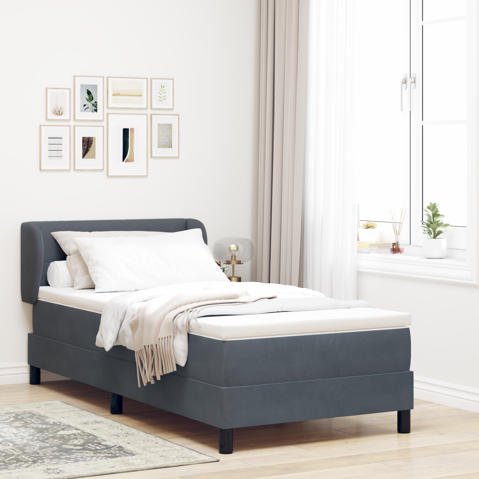vidaXL Pat cu saltea cu arcuri Gri închis 80x200 cm Catifea Gri închis vidaXL Pat cu saltea cu arcuri Gri închis 80x200 cm Catifea Gri închis