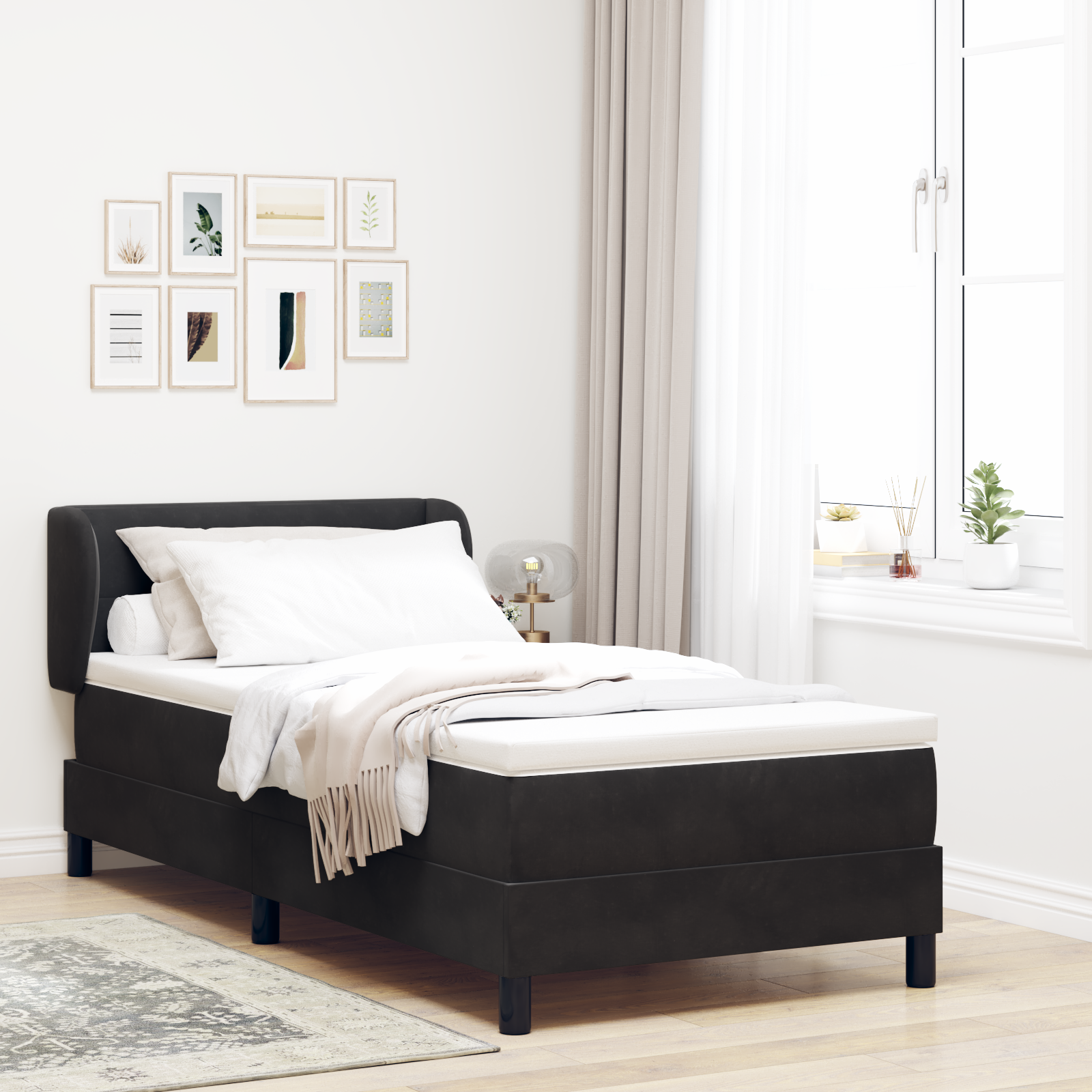 vidaXL Pat cu saltea cu arcuri Gri închis 80x200 cm Catifea Negru vidaXL Pat cu saltea cu arcuri Gri închis 80x200 cm Catifea Negru