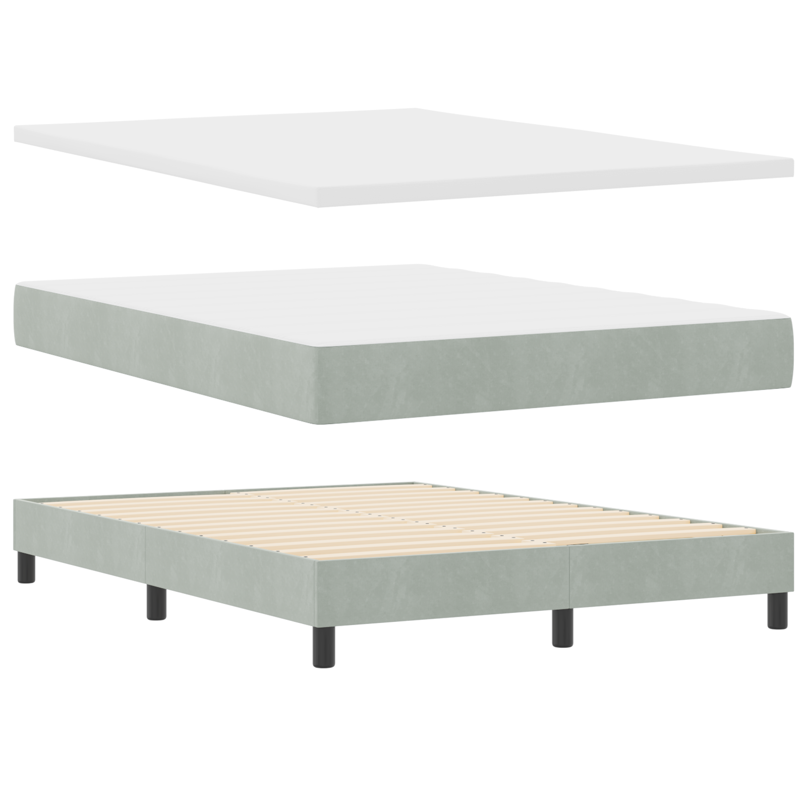 Pat cu saltea Box Spring vidaXL Gri deschis 140x190 cm Catifea