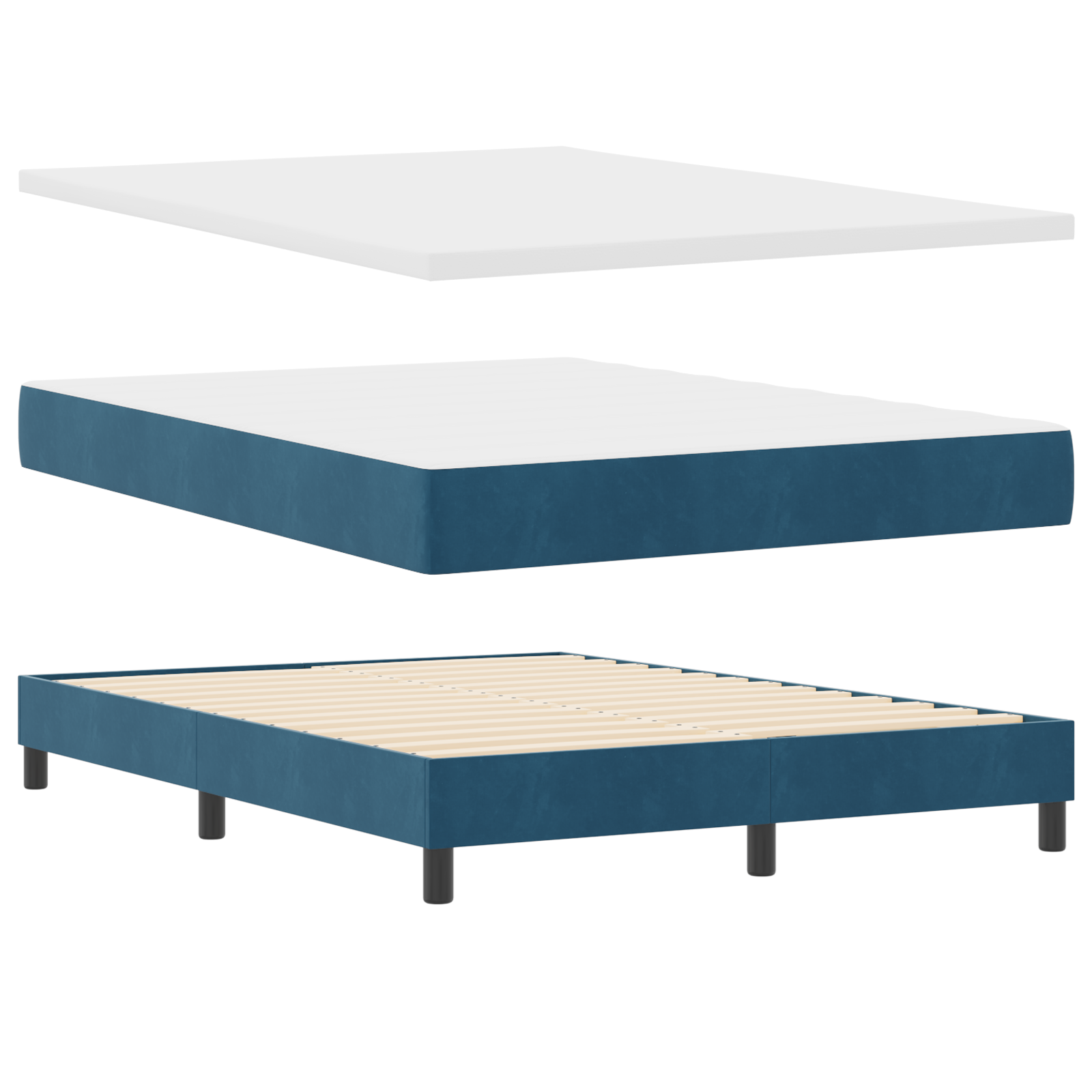 Pat Box Spring cu Saltea vidaXL Albastru Închis 140x190 cm Catifea Pat Box Spring cu Saltea vidaXL Albastru Închis 140x190 cm Catifea