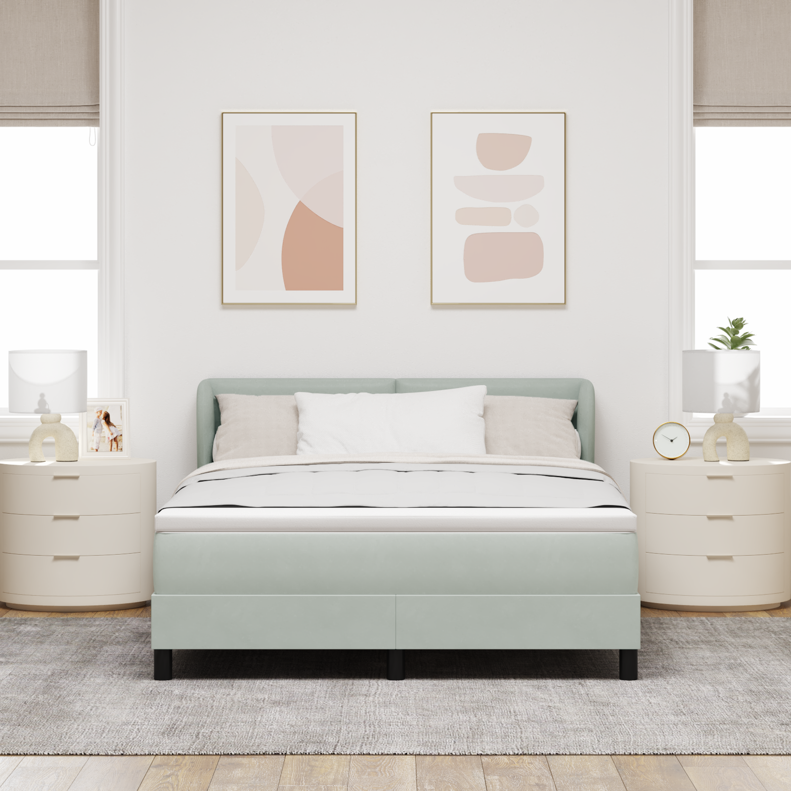 Pat cu arcuri și saltea vidaXL Gri deschis 160x200 cm Catifea Pat cu arcuri și saltea vidaXL Gri deschis 160x200 cm Catifea