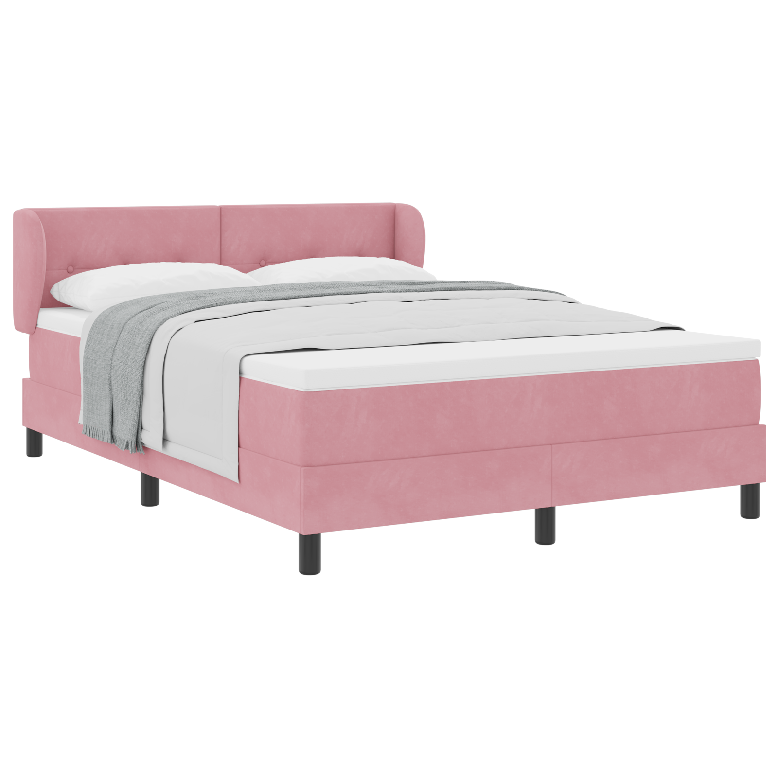 Pat Box Spring vidaXL cu saltea Roz 160x200 cm Catifea Pat Box Spring vidaXL cu saltea Roz 160x200 cm Catifea