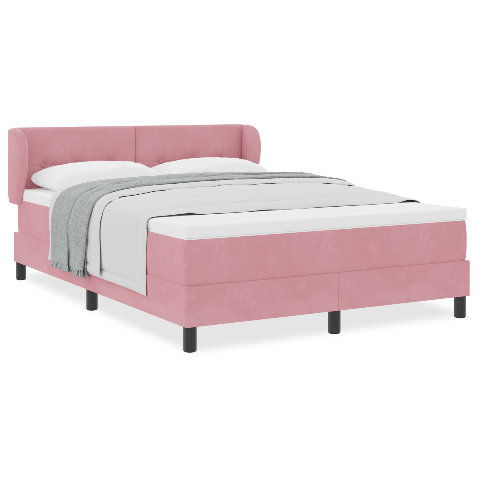 Pat Box Spring vidaXL cu saltea Roz 160x200 cm Catifea Pat Box Spring vidaXL cu saltea Roz 160x200 cm Catifea