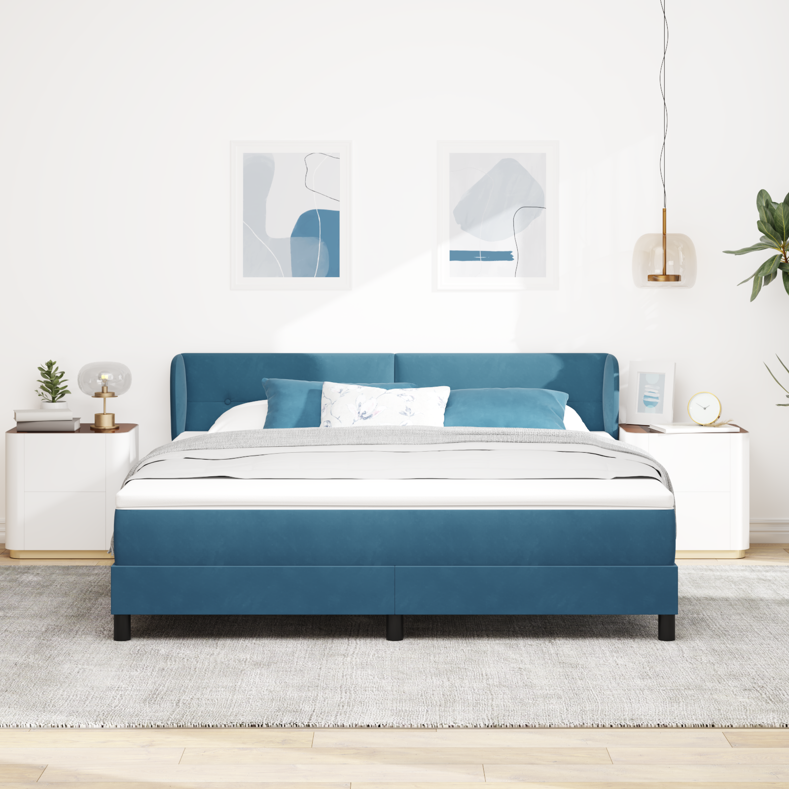 Pat cu saltea vidaXL Tip Box Spring Albastru Închis 180x200 cm Catifea Pat cu saltea vidaXL Tip Box Spring Albastru Închis 180x200 cm Catifea