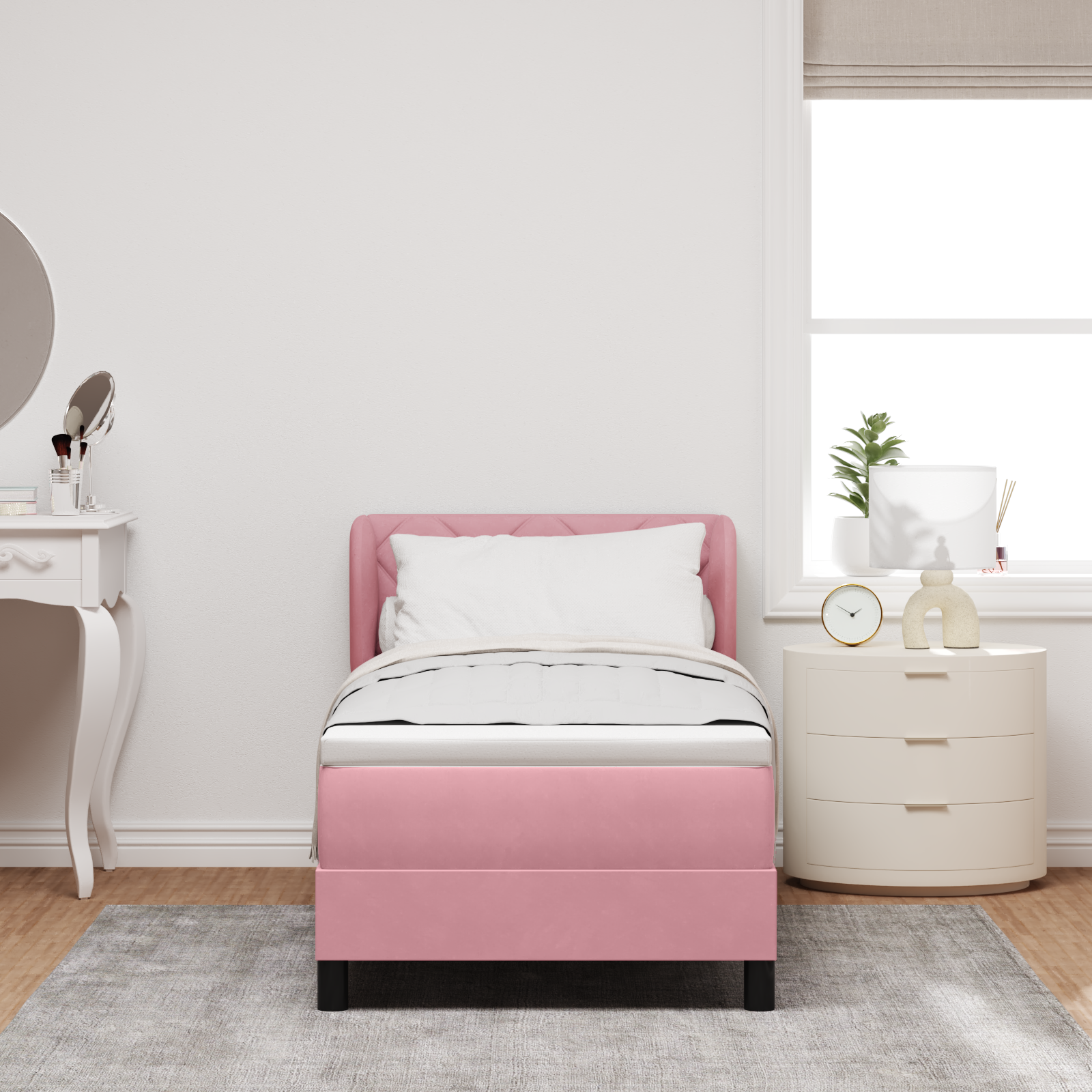 vidaXL Pat cu saltea cu arcuri Gri închis 80x200 cm Catifea Roz vidaXL Pat cu saltea cu arcuri Gri închis 80x200 cm Catifea Roz