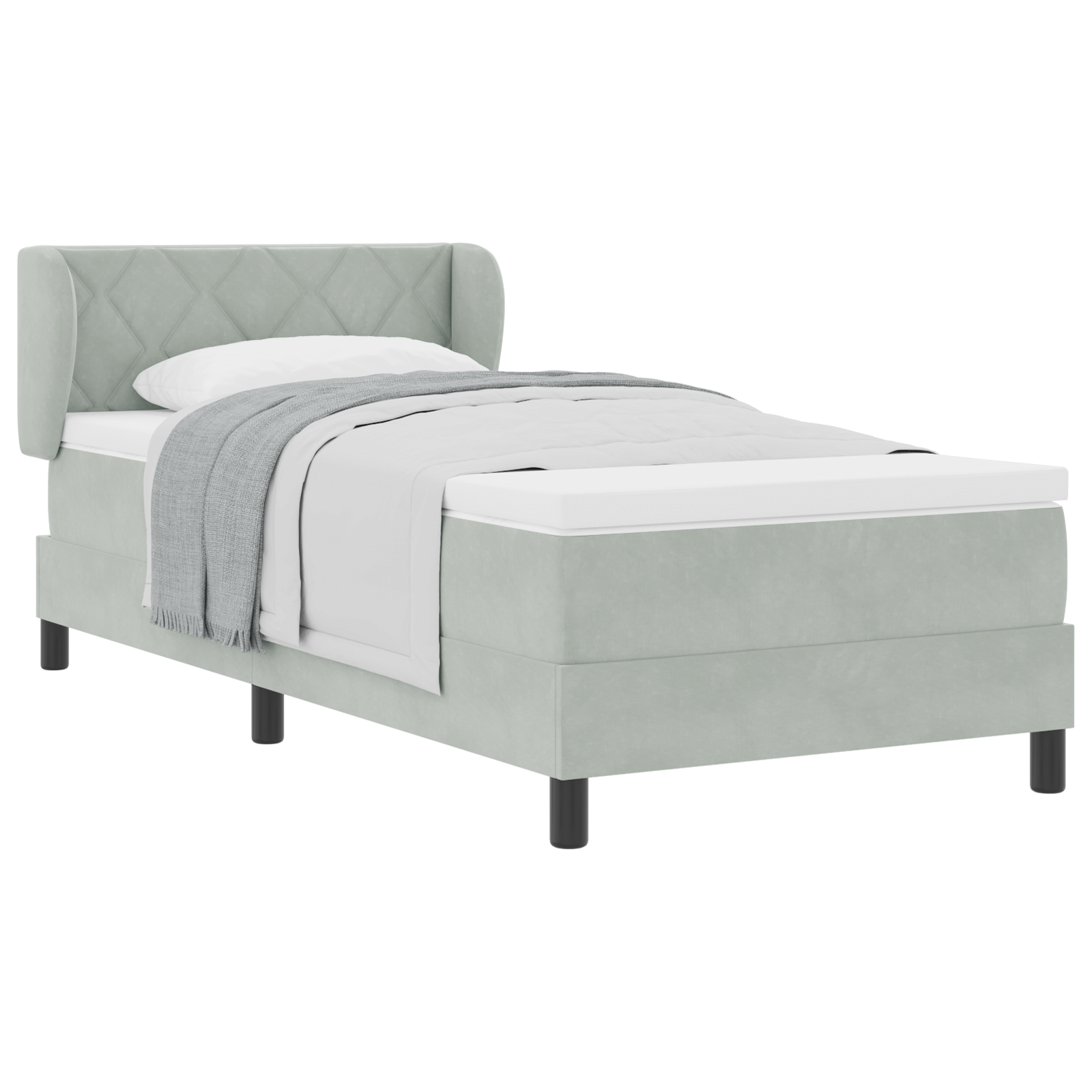 Pat cu Saltea Box Spring vidaXL Gri deschis 90x190 cm Catifea Pat cu Saltea Box Spring vidaXL Gri deschis 90x190 cm Catifea
