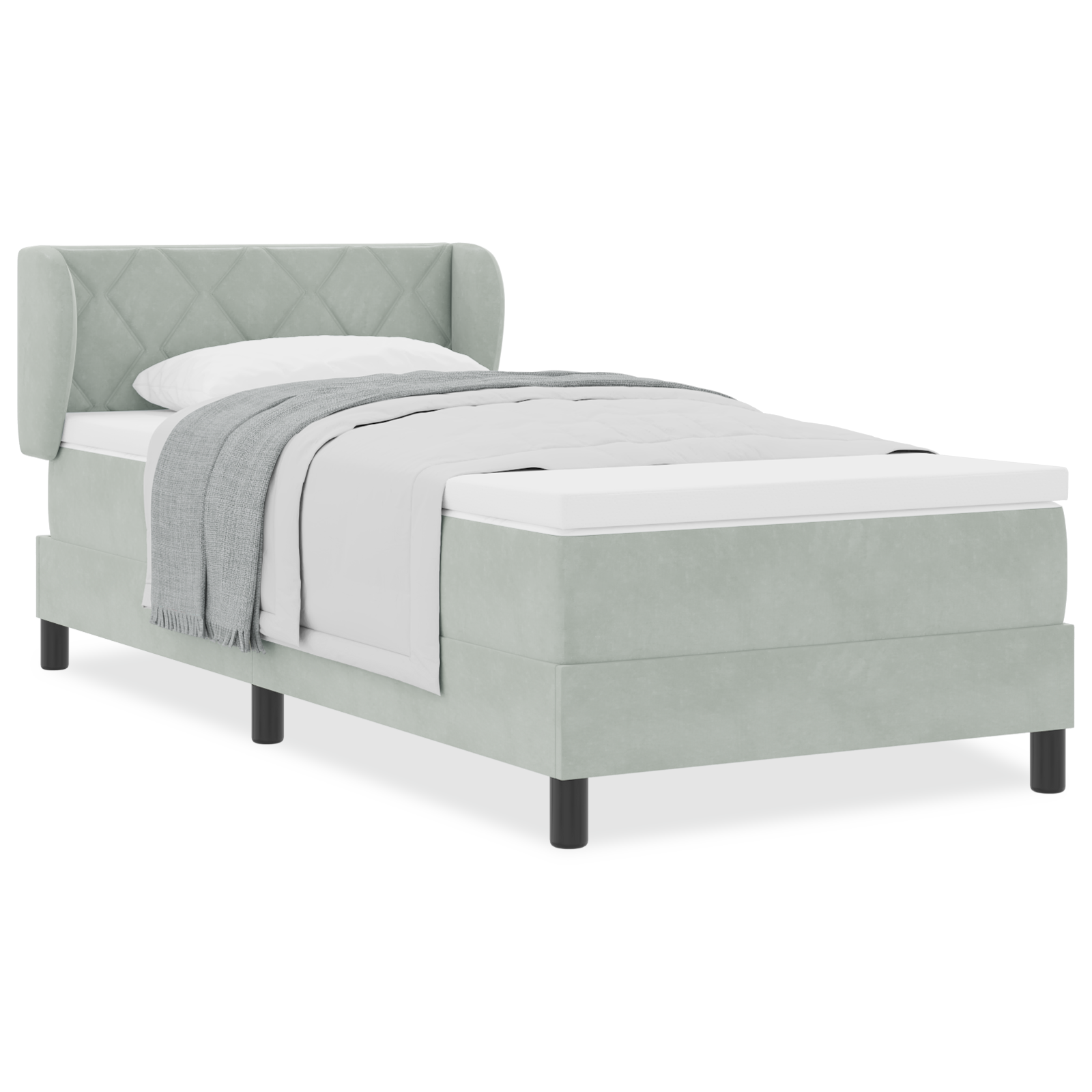 Pat cu Saltea Box Spring vidaXL Gri deschis 90x190 cm Catifea Pat cu Saltea Box Spring vidaXL Gri deschis 90x190 cm Catifea