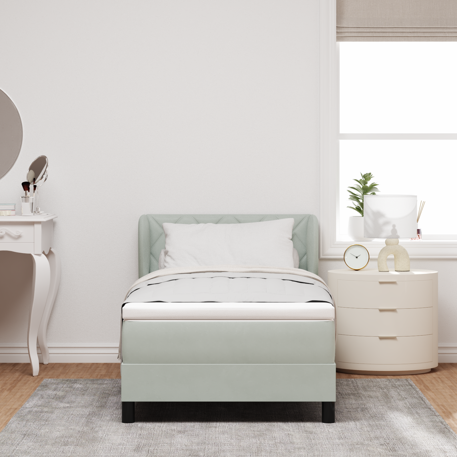 Pat cu Saltea Box Spring vidaXL Gri deschis 90x190 cm Catifea Pat cu Saltea Box Spring vidaXL Gri deschis 90x190 cm Catifea