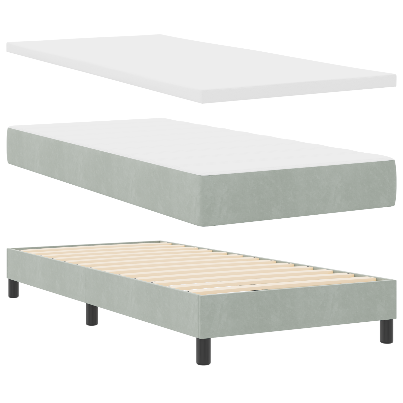Pat Box Spring vidaXL cu Saltea Gri deschis 90x200 cm Catifea Pat Box Spring vidaXL cu Saltea Gri deschis 90x200 cm Catifea