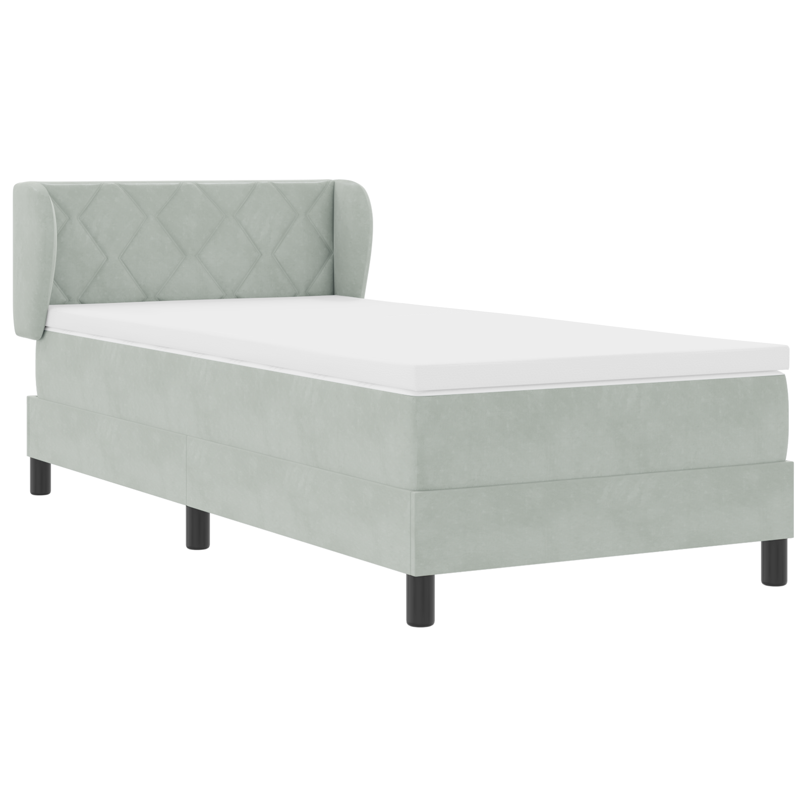 Pat Box Spring vidaXL cu Saltea Gri deschis 90x200 cm Catifea Pat Box Spring vidaXL cu Saltea Gri deschis 90x200 cm Catifea