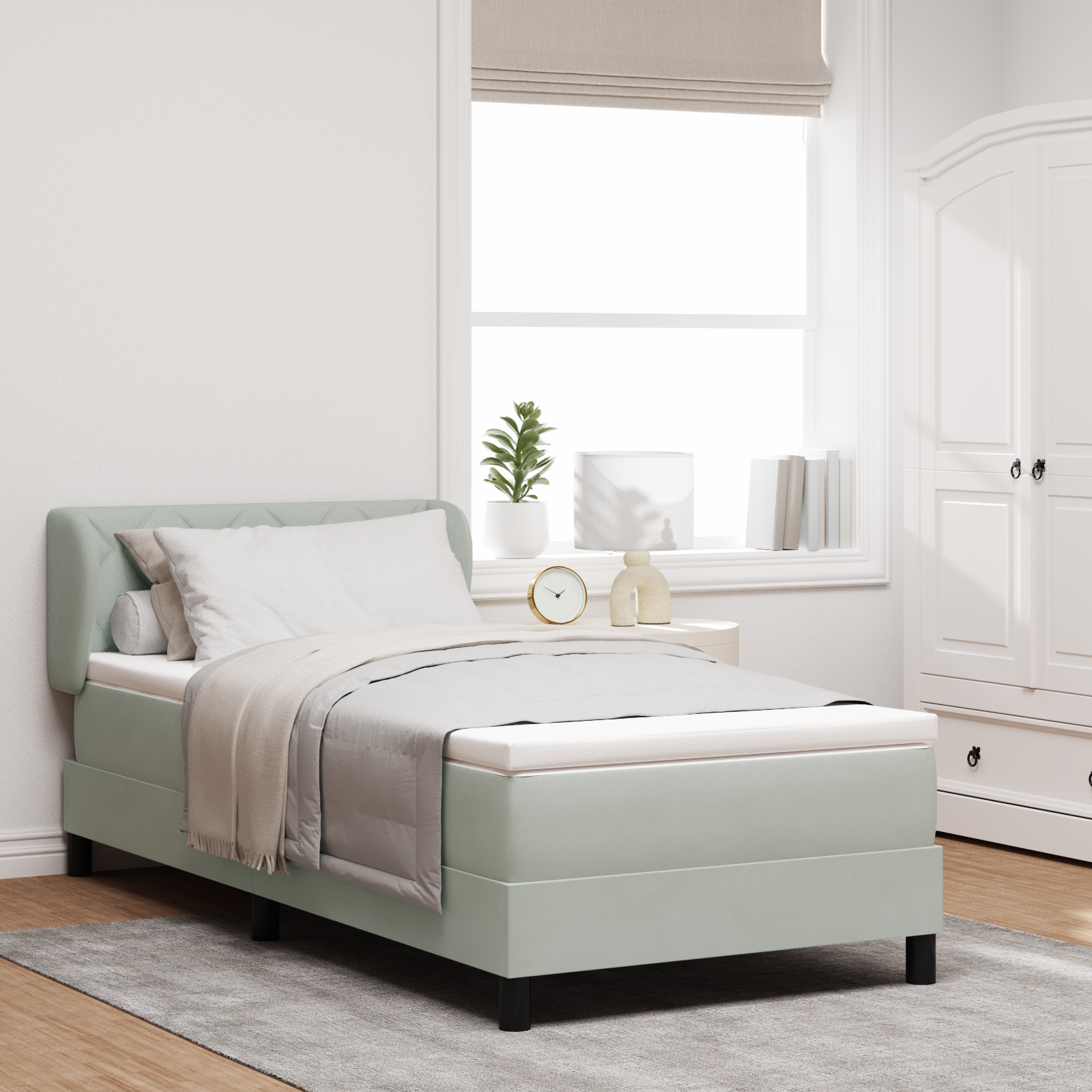 Pat Box Spring vidaXL cu Saltea Gri deschis 90x200 cm Catifea Pat Box Spring vidaXL cu Saltea Gri deschis 90x200 cm Catifea