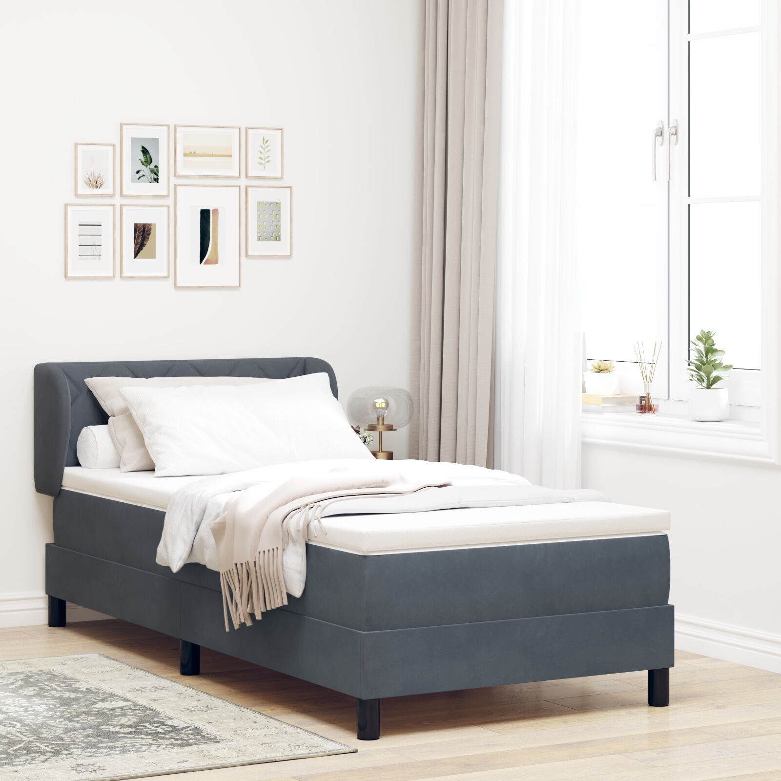 vidaXL Pat cu saltea cu arcuri Gri închis 80x200 cm Catifea Gri închis vidaXL Pat cu saltea cu arcuri Gri închis 80x200 cm Catifea Gri închis