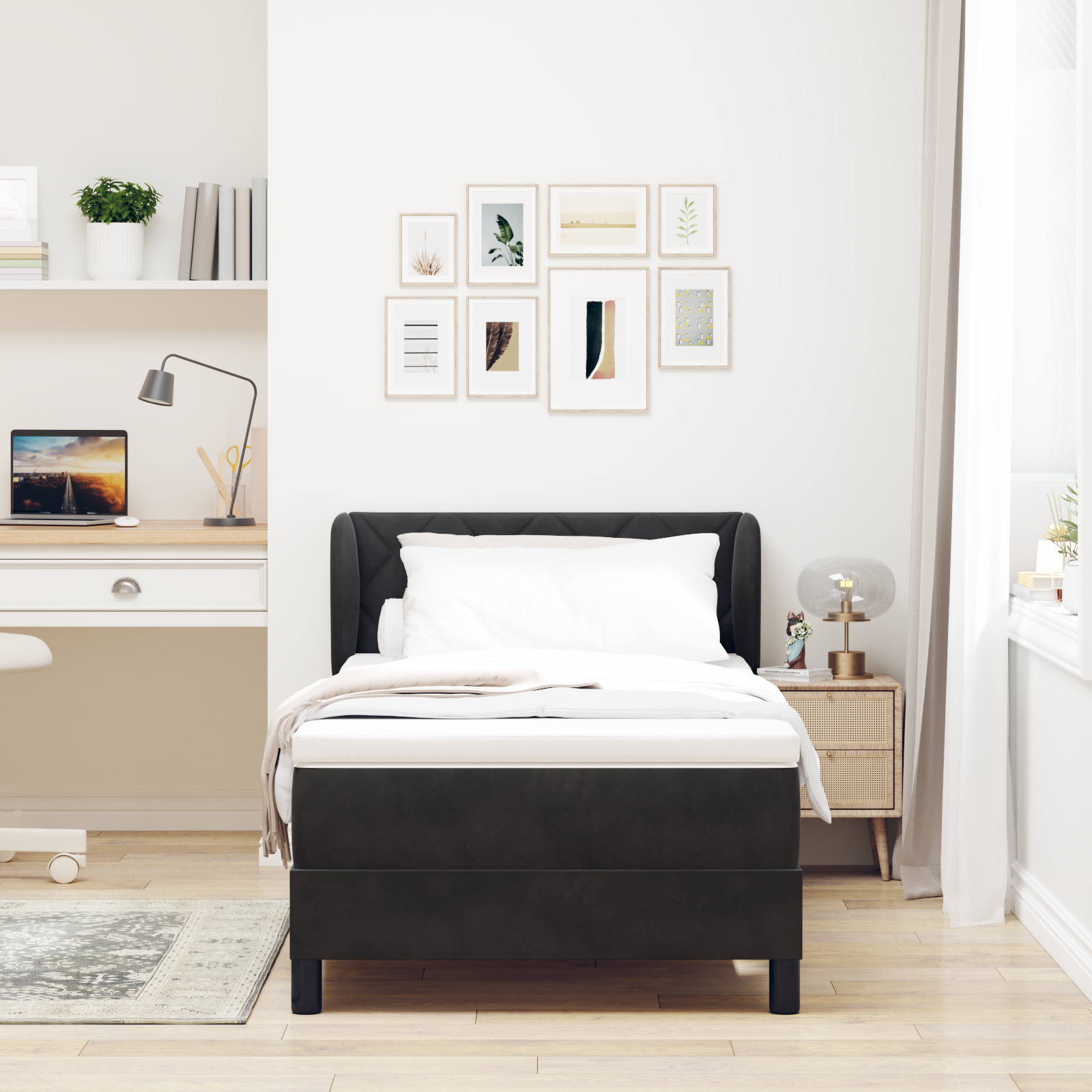 Rame de pat vidaXL cu saltea Negru 100x200 cm Catifea