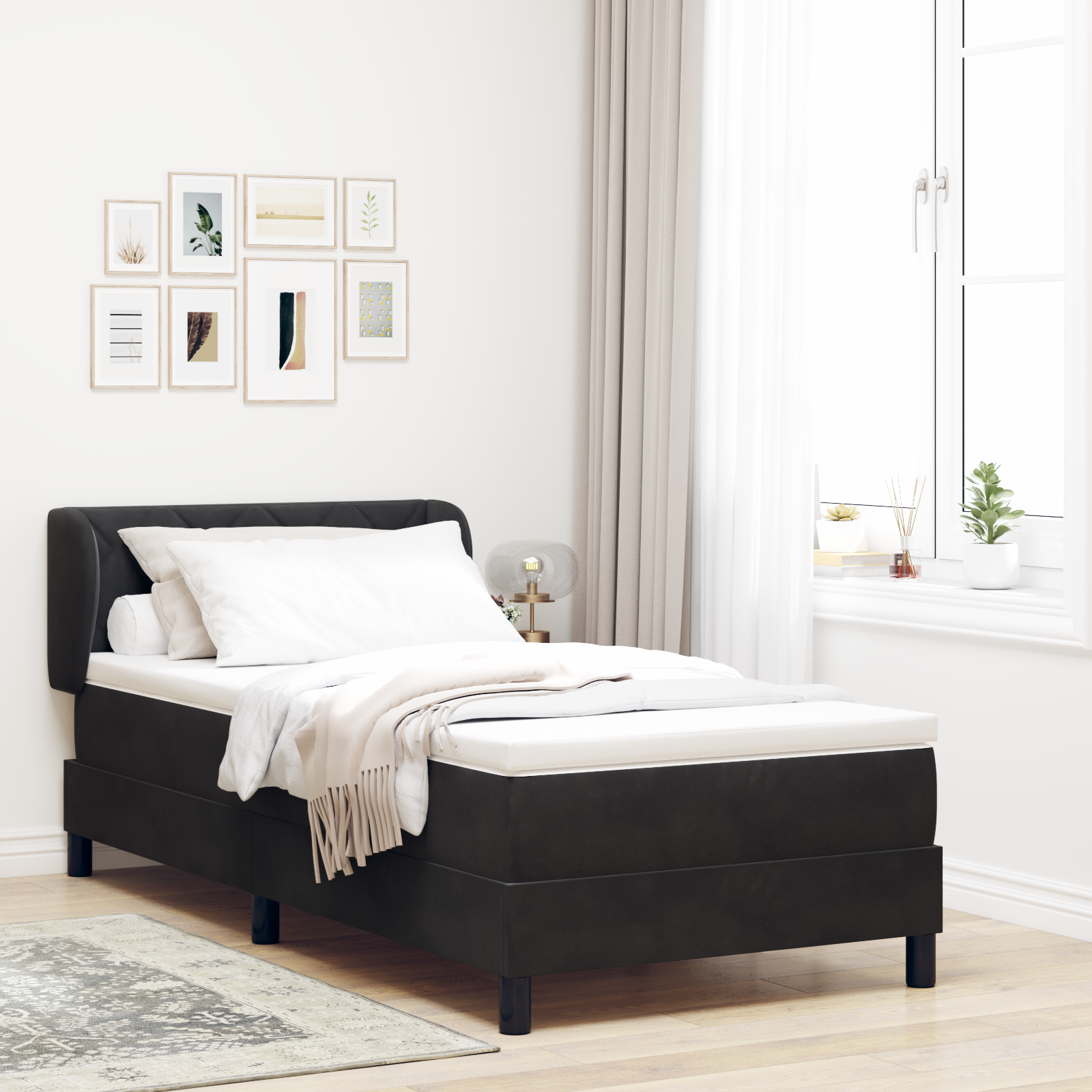 Rame de pat vidaXL cu saltea Negru 100x200 cm Catifea