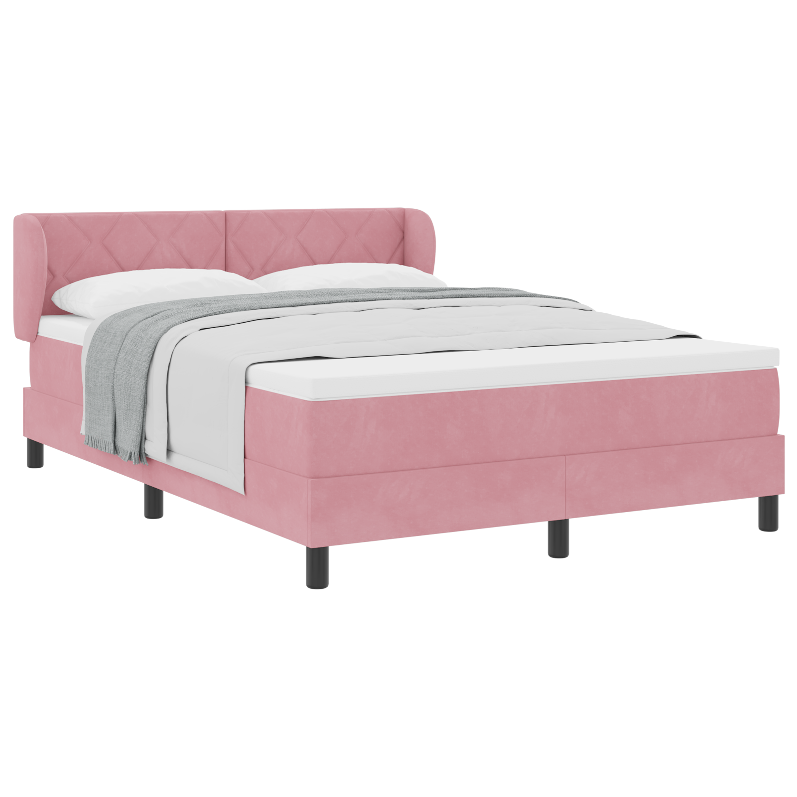 Pat cu saltea vidaXL roz 140x190 cm din catifea Pat cu saltea vidaXL roz 140x190 cm din catifea