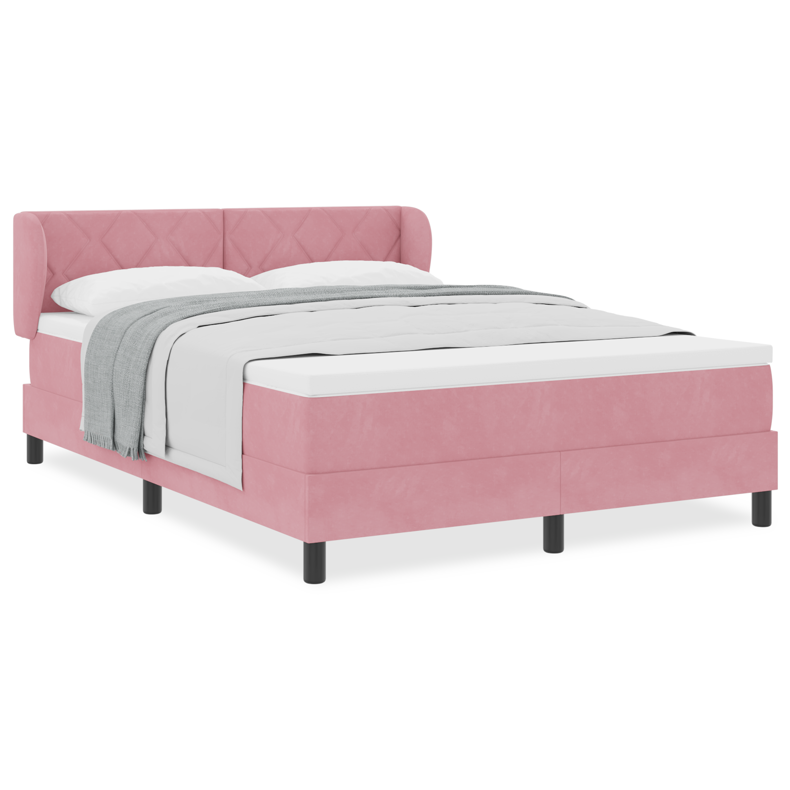 Pat cu saltea vidaXL roz 140x190 cm din catifea Pat cu saltea vidaXL roz 140x190 cm din catifea