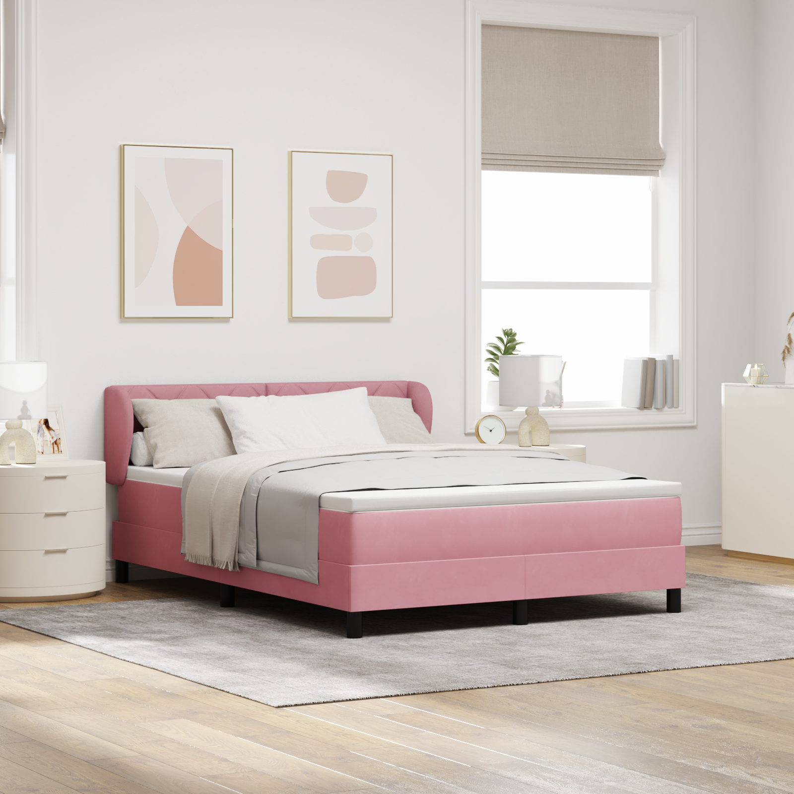 Pat cu saltea vidaXL roz 140x190 cm din catifea Pat cu saltea vidaXL roz 140x190 cm din catifea