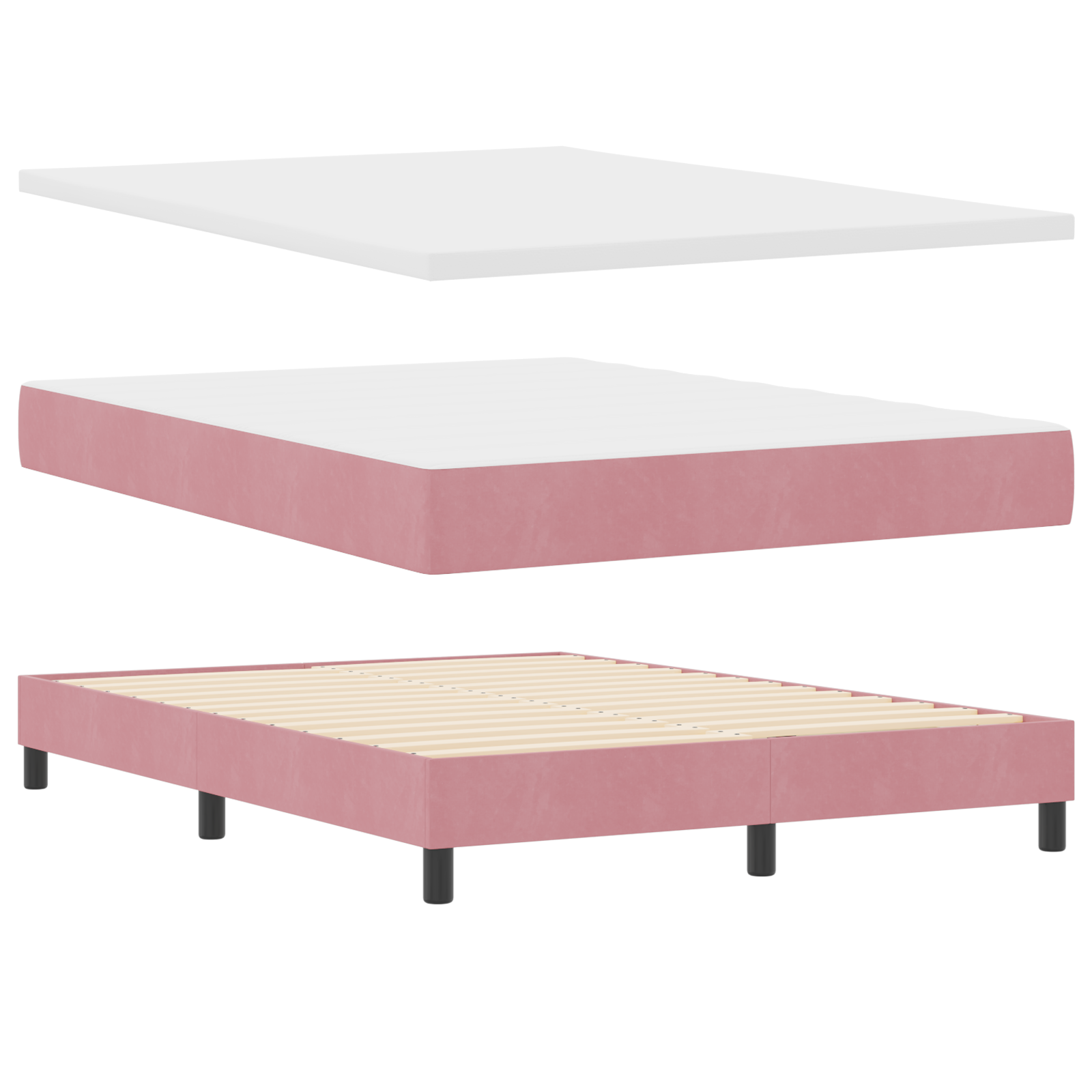 Pat cu saltea Box Spring vidaXL Roz 160x200 cm Catifea Pat cu saltea Box Spring vidaXL Roz 160x200 cm Catifea