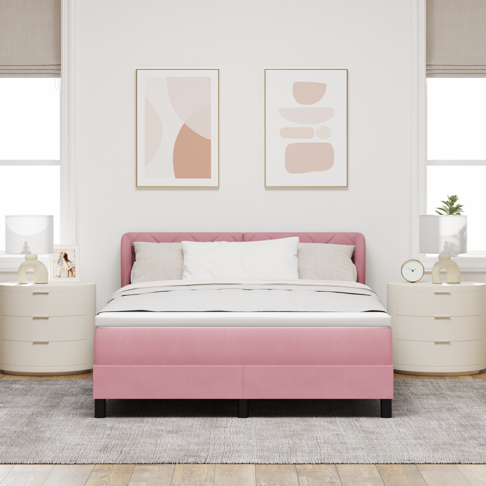 Pat cu saltea Box Spring vidaXL Roz 160x200 cm Catifea Pat cu saltea Box Spring vidaXL Roz 160x200 cm Catifea