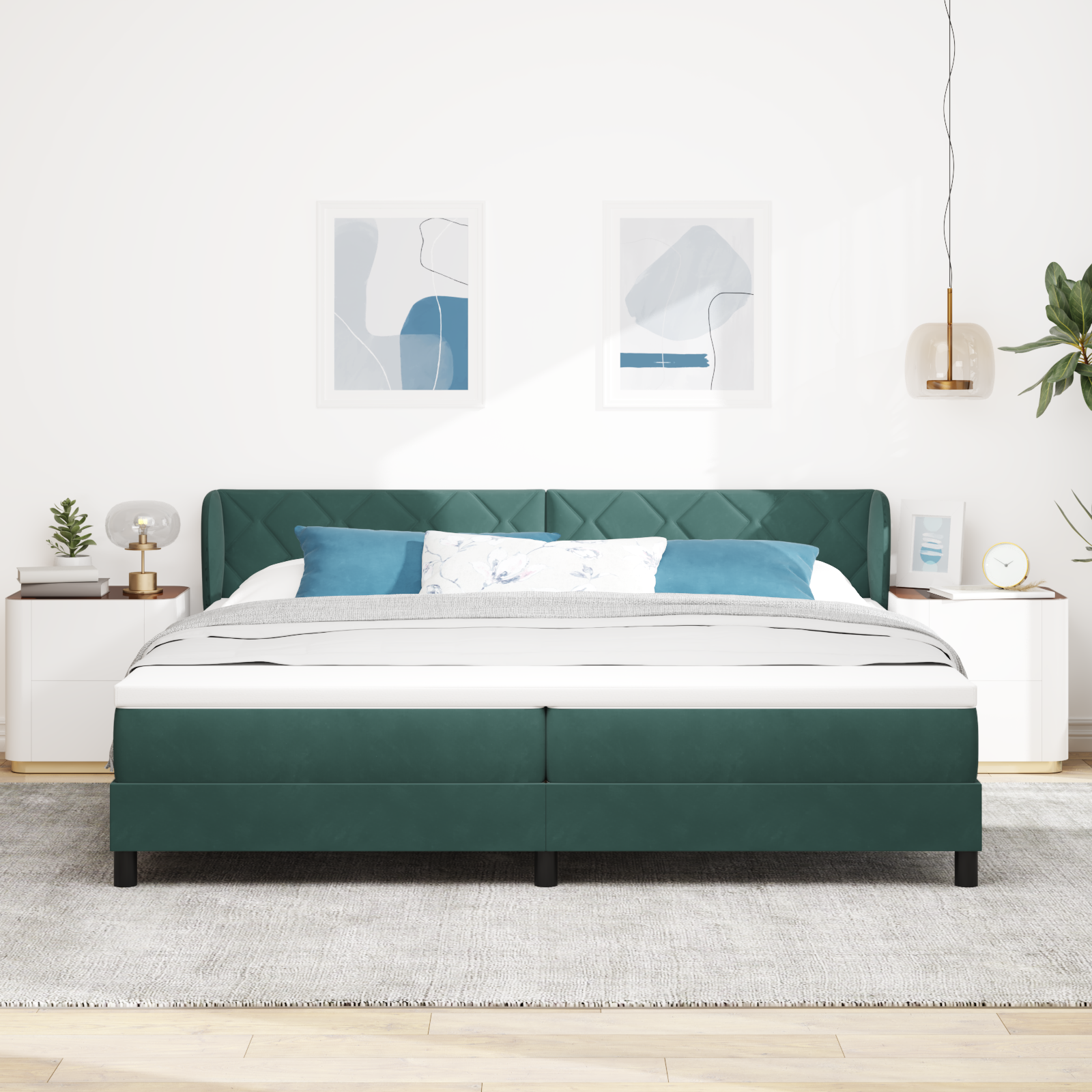 Pat Box Spring vidaXL cu saltea verde închis 200x200 cm din catifea Pat Box Spring vidaXL cu saltea verde închis 200x200 cm din catifea