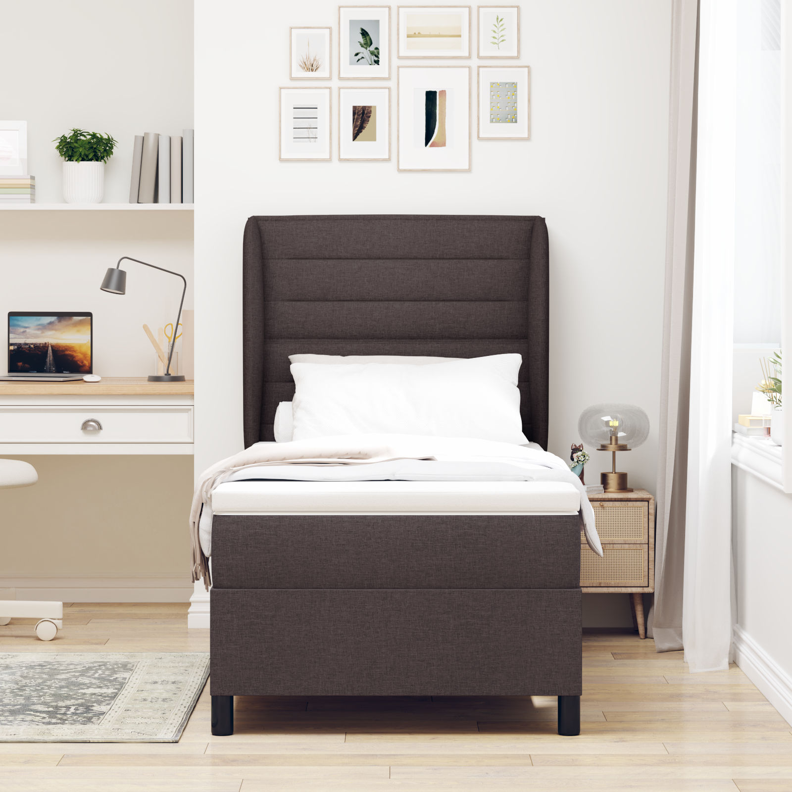 vidaXL Pat cu arcuri cu saltea Maro închis 80 x 200 cm țesătură vidaXL Pat cu arcuri cu saltea Maro închis 80 x 200 cm țesătură