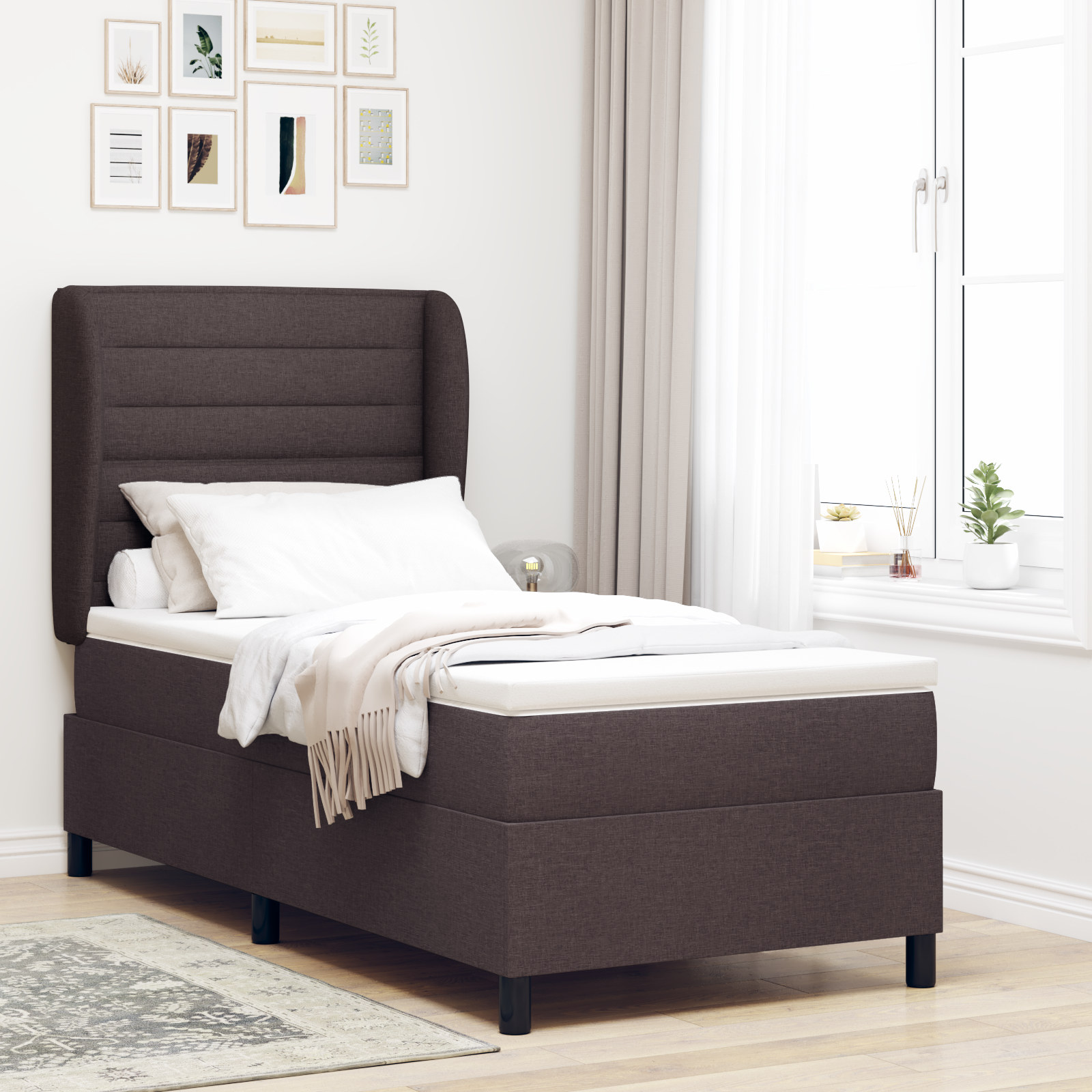 vidaXL Pat cu arcuri cu saltea Maro închis 80 x 200 cm țesătură vidaXL Pat cu arcuri cu saltea Maro închis 80 x 200 cm țesătură