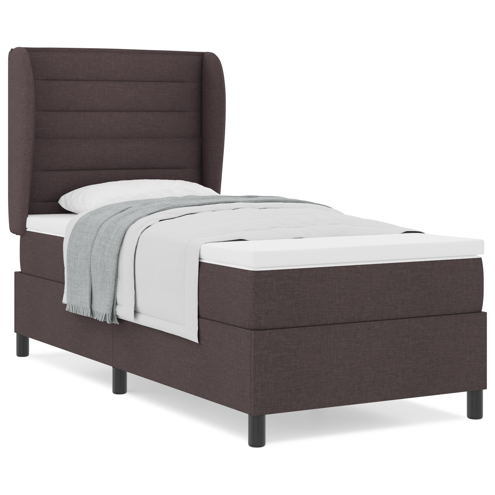 vidaXL Pat cu arcuri cu saltea Maro închis 90 x 190 cm țesătură vidaXL Pat cu arcuri cu saltea Maro închis 90 x 190 cm țesătură