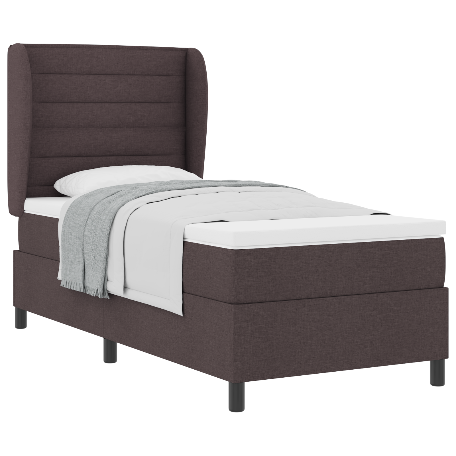 vidaXL Pat cu arcuri cu saltea Maro închis 90 x 200 cm țesătură vidaXL Pat cu arcuri cu saltea Maro închis 90 x 200 cm țesătură