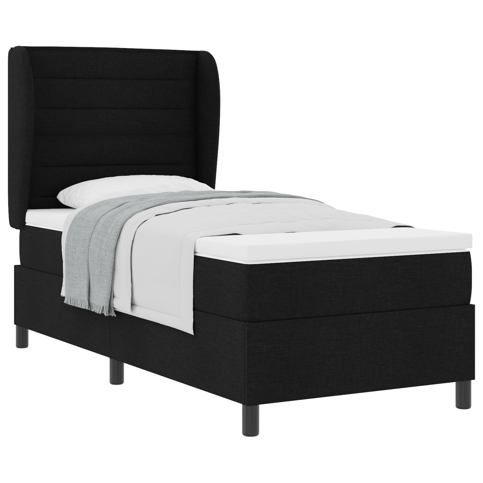 vidaXL Pat cu arcuri cu saltea Negru 100 x 200 cm țesătură vidaXL Pat cu arcuri cu saltea Negru 100 x 200 cm țesătură