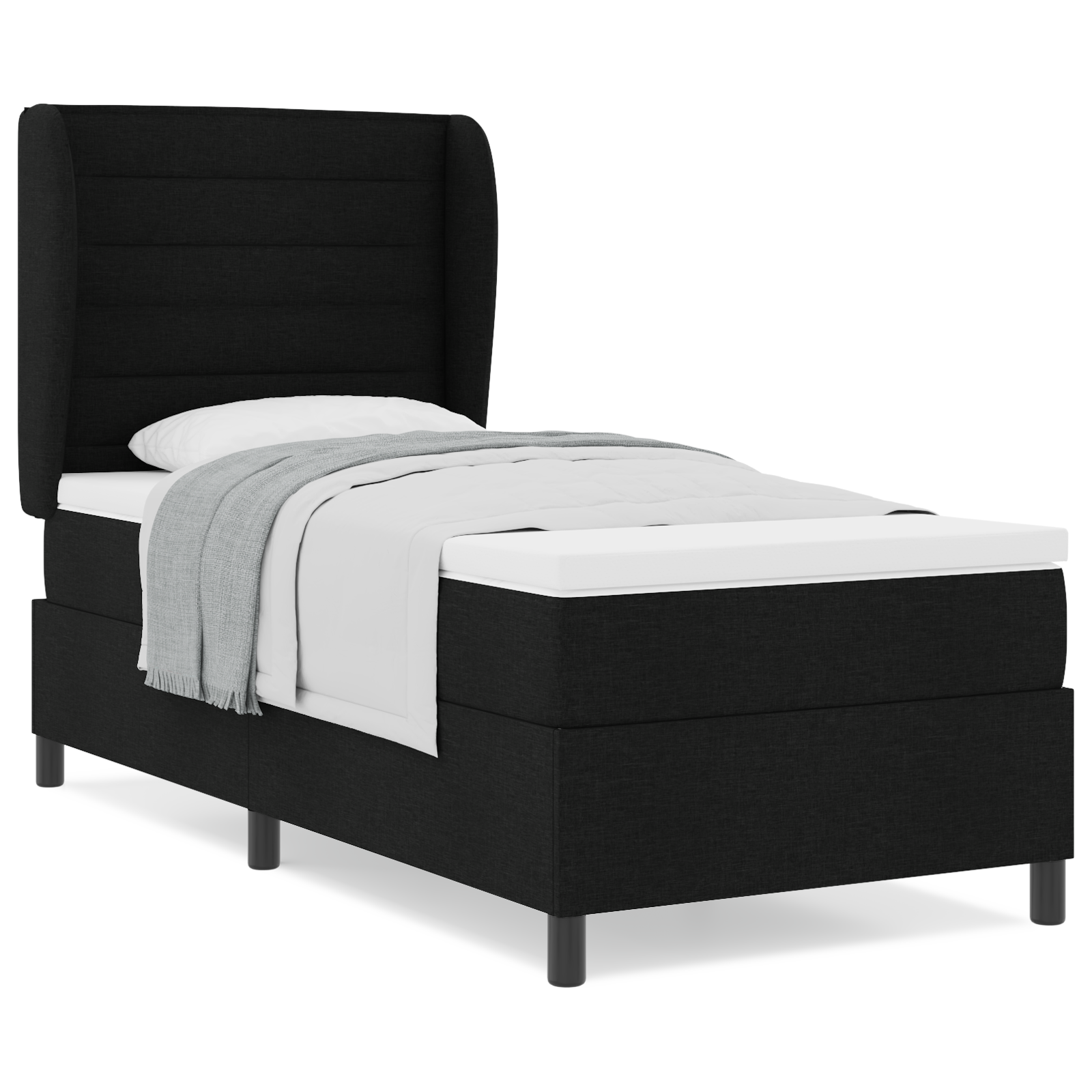 vidaXL Pat cu arcuri cu saltea Negru 100 x 200 cm țesătură vidaXL Pat cu arcuri cu saltea Negru 100 x 200 cm țesătură