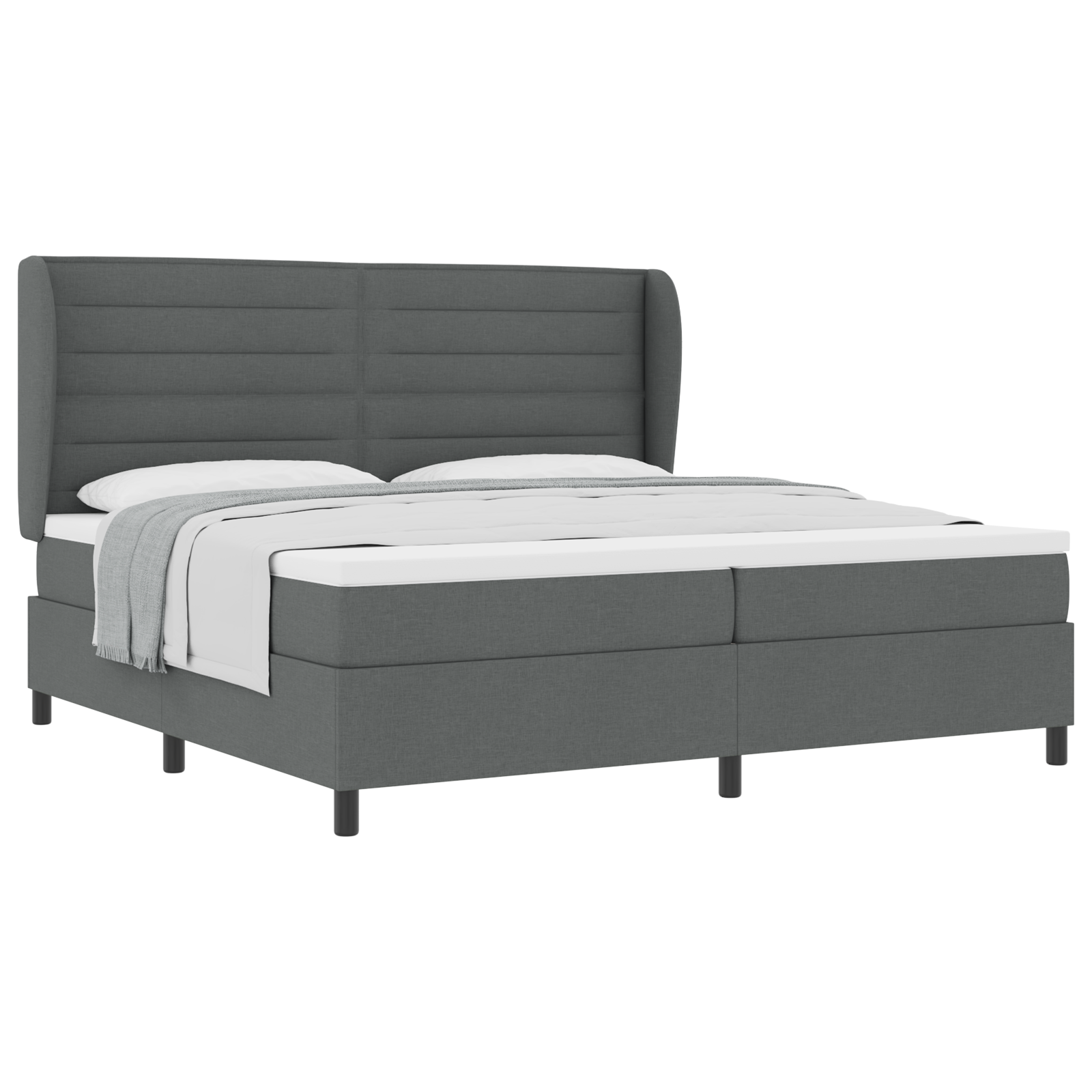 vidaXL Pat cu arcuri cu saltea Gri închis 200 x 200 cm țesătură vidaXL Pat cu arcuri cu saltea Gri închis 200 x 200 cm țesătură