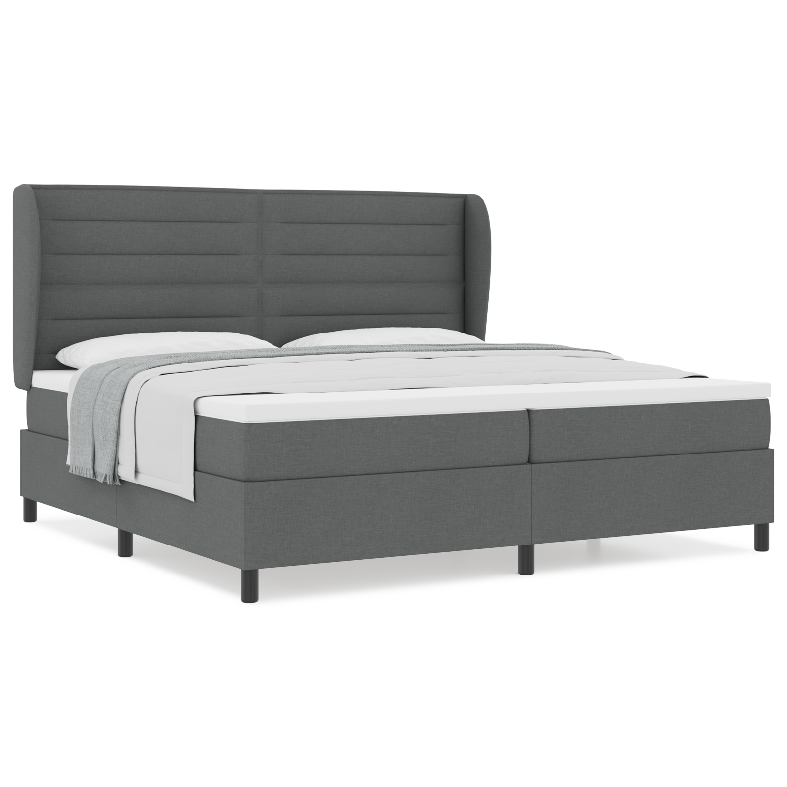 vidaXL Pat cu arcuri cu saltea Gri închis 200 x 200 cm țesătură vidaXL Pat cu arcuri cu saltea Gri închis 200 x 200 cm țesătură