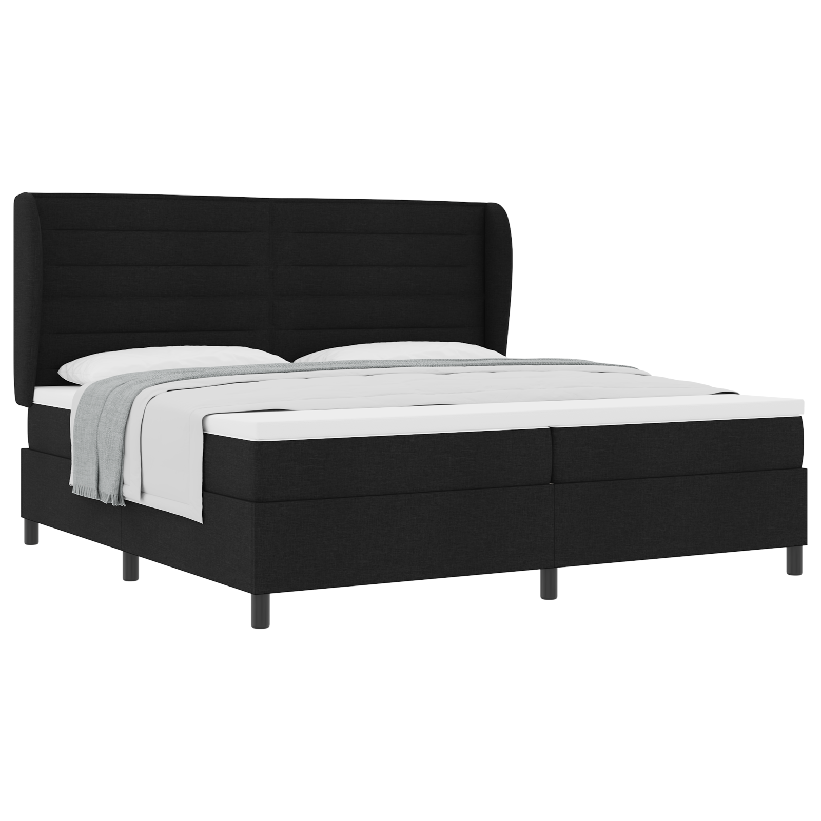 vidaXL Pat cu arcuri cu saltea Negru 200 x 200 cm țesătură vidaXL Pat cu arcuri cu saltea Negru 200 x 200 cm țesătură