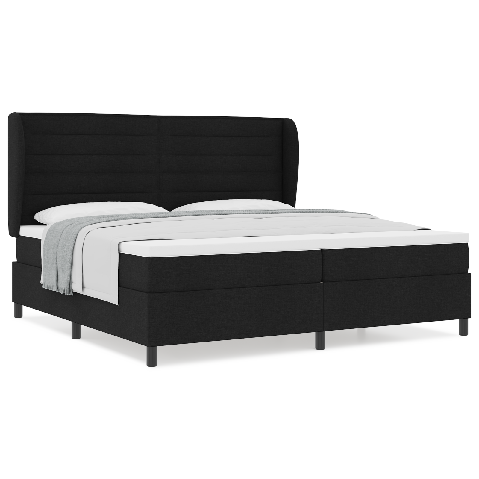 vidaXL Pat cu arcuri cu saltea Negru 200 x 200 cm țesătură vidaXL Pat cu arcuri cu saltea Negru 200 x 200 cm țesătură