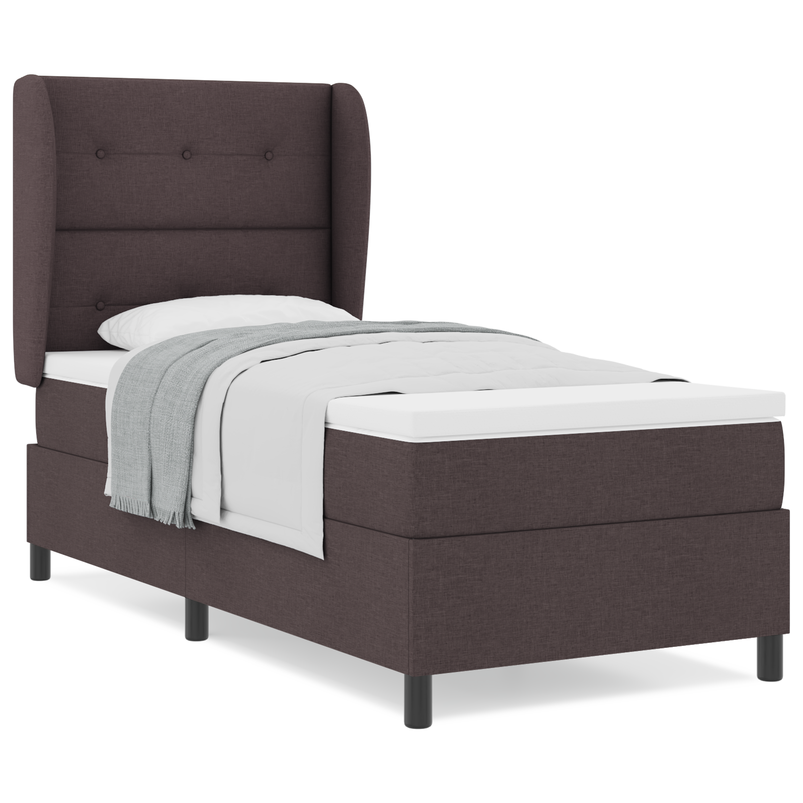 vidaXL Pat cu arcuri cu saltea Maro închis 90 x 190 cm țesătură vidaXL Pat cu arcuri cu saltea Maro închis 90 x 190 cm țesătură