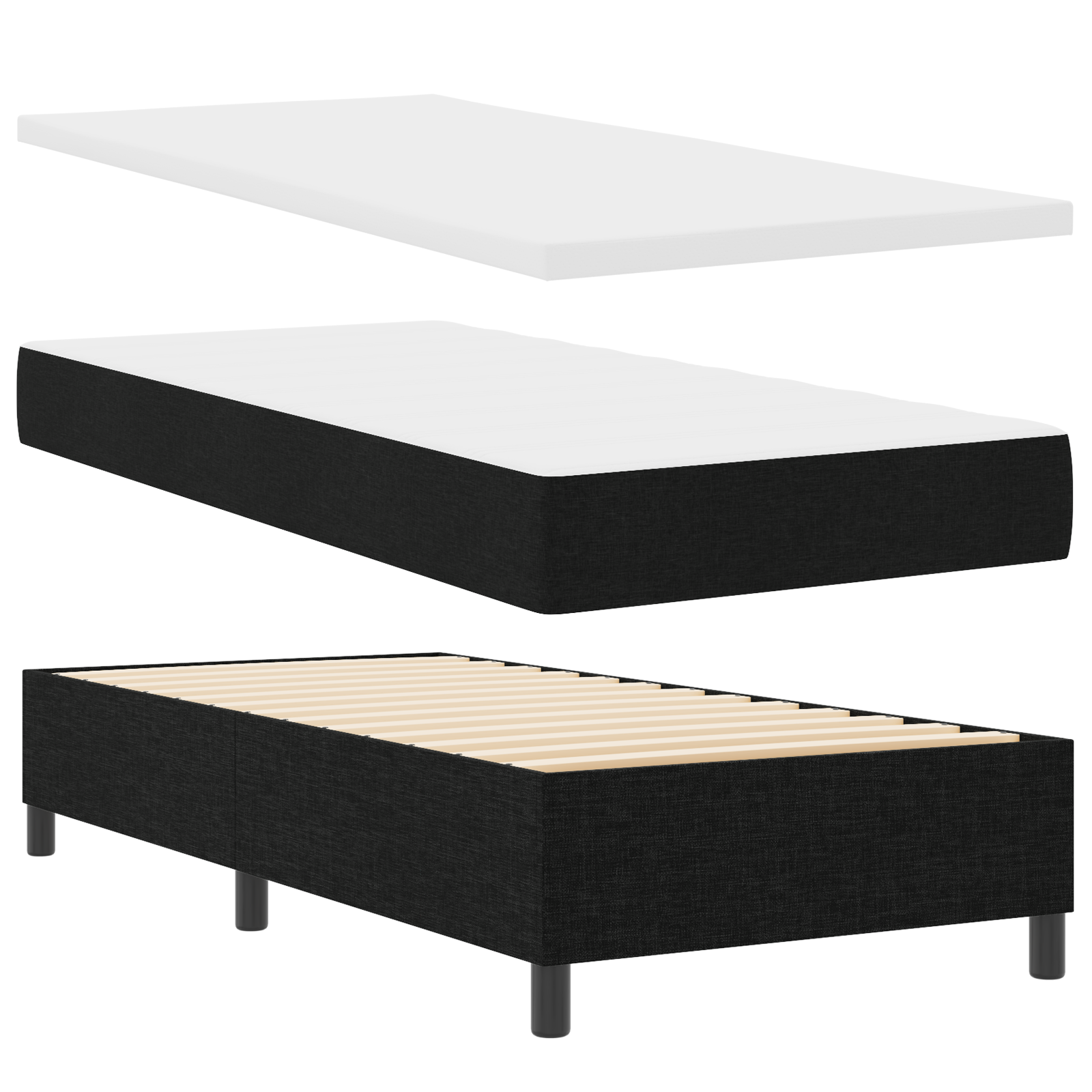 vidaXL Pat cu arcuri cu saltea Negru 100 x 200 cm țesătură vidaXL Pat cu arcuri cu saltea Negru 100 x 200 cm țesătură