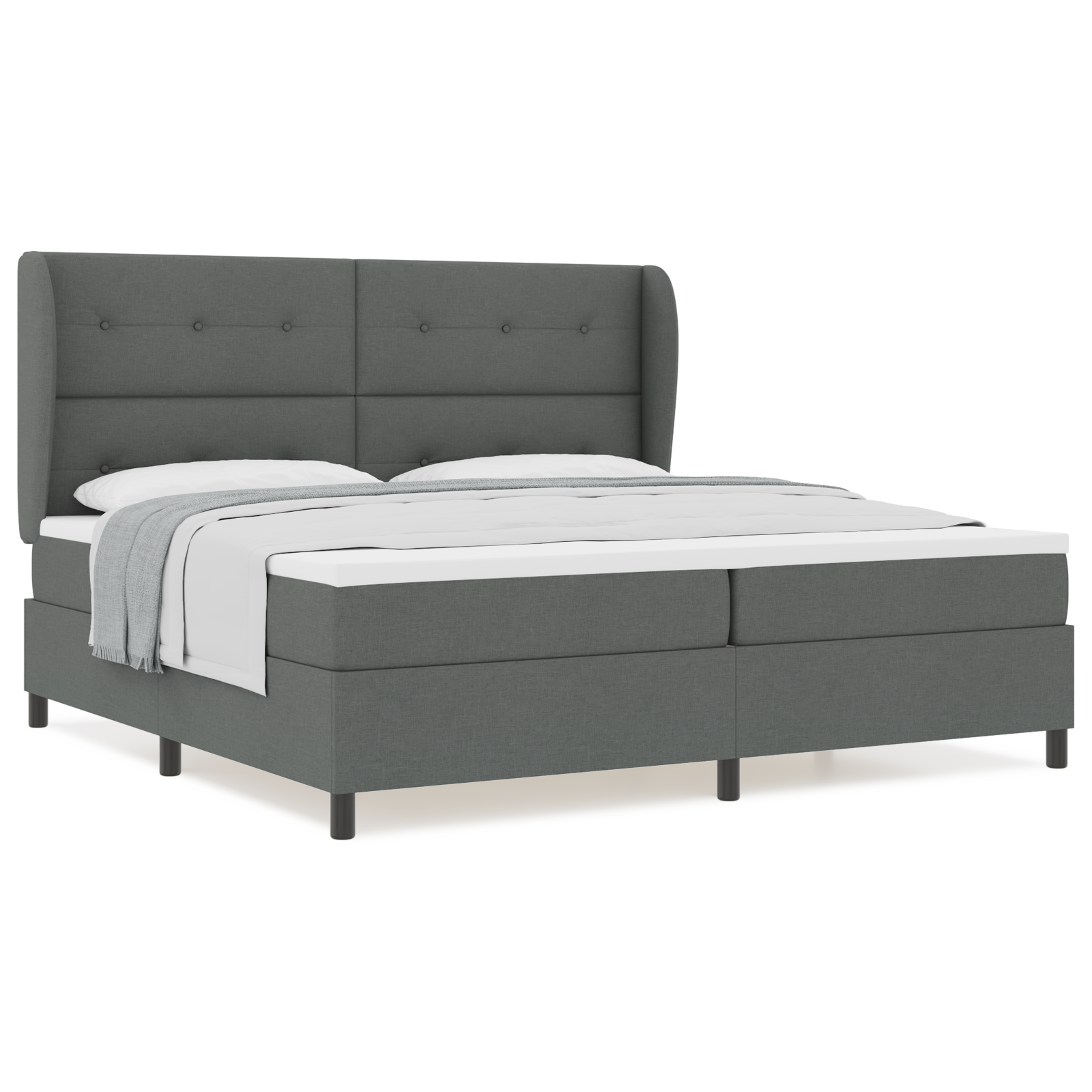 vidaXL Pat cu arcuri cu saltea Gri închis 200 x 200 cm țesătură vidaXL Pat cu arcuri cu saltea Gri închis 200 x 200 cm țesătură
