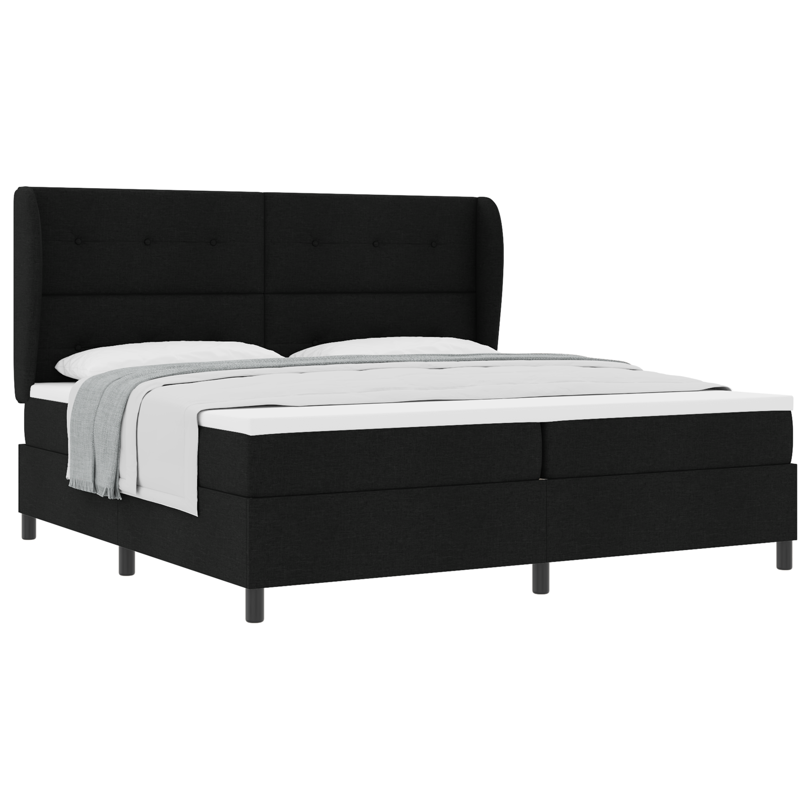 vidaXL Pat cu arcuri cu saltea Negru 200 x 200 cm țesătură vidaXL Pat cu arcuri cu saltea Negru 200 x 200 cm țesătură