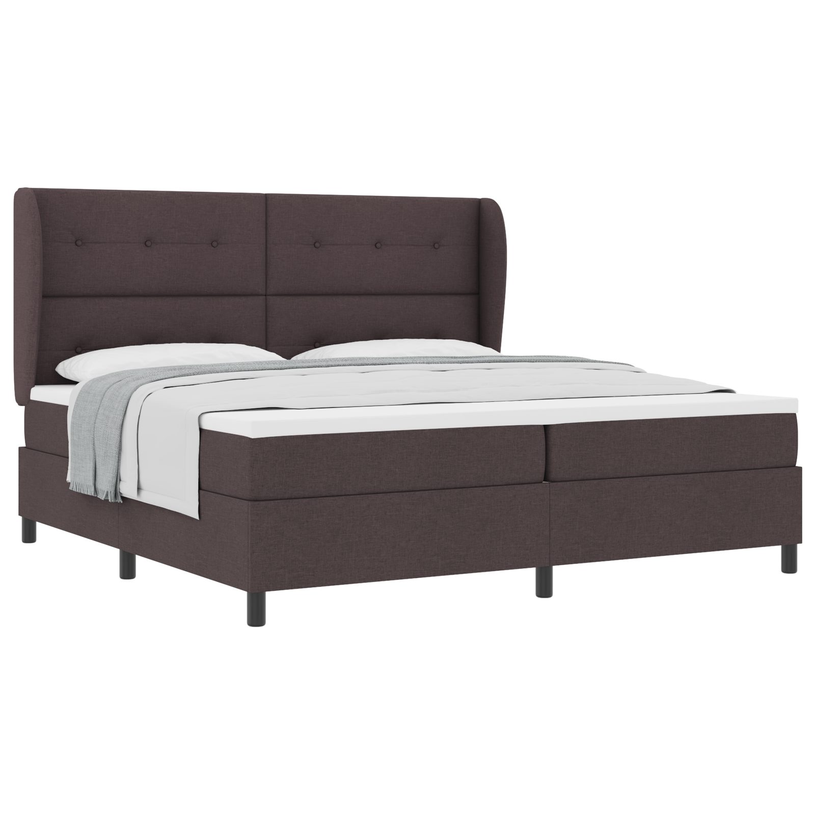 vidaXL Pat cu arcuri cu saltea Maro închis 200 x 200 cm țesătură vidaXL Pat cu arcuri cu saltea Maro închis 200 x 200 cm țesătură