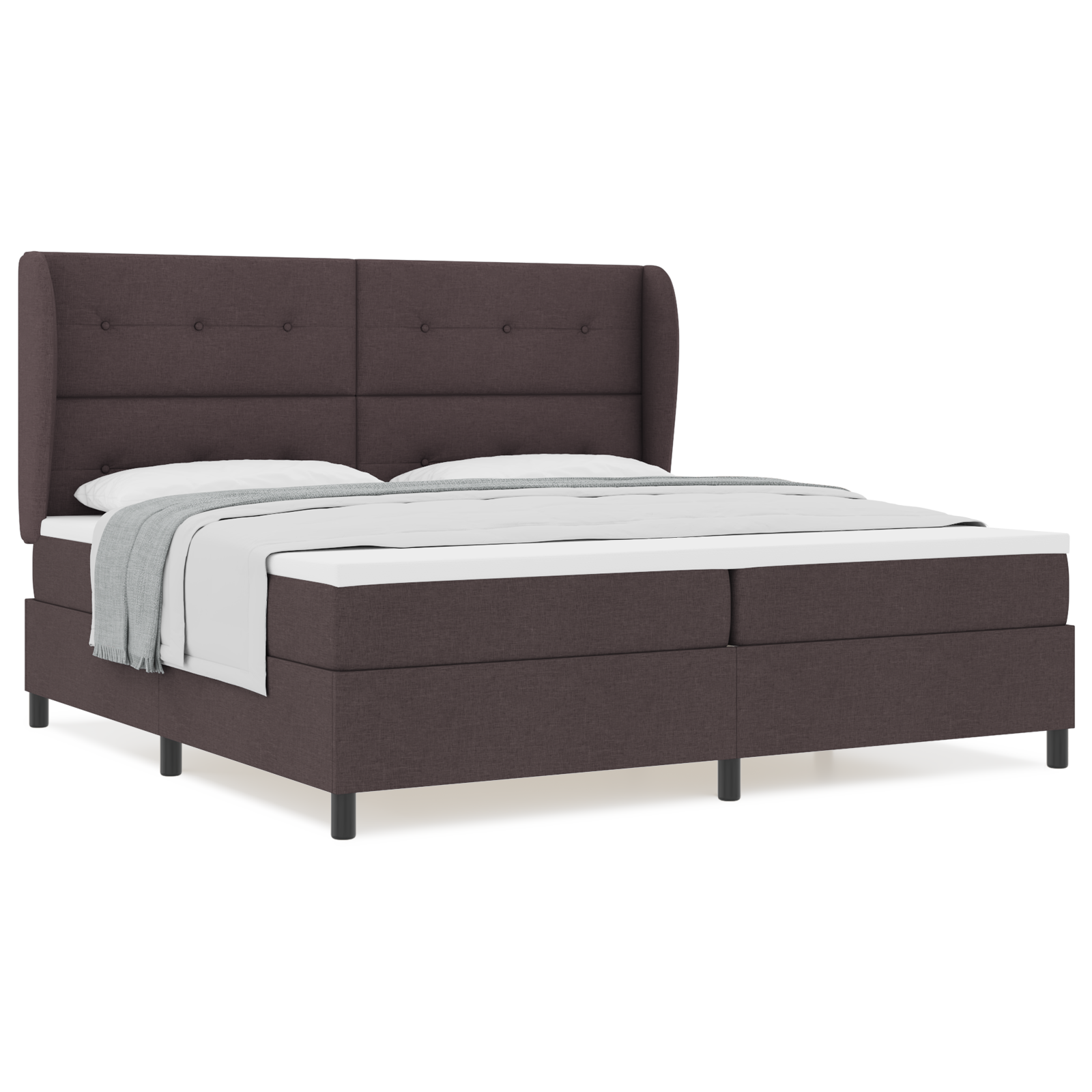 vidaXL Pat cu arcuri cu saltea Maro închis 200 x 200 cm țesătură vidaXL Pat cu arcuri cu saltea Maro închis 200 x 200 cm țesătură