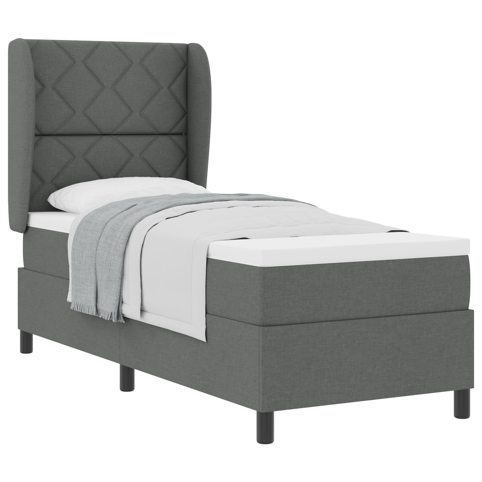 vidaXL Pat cu arcuri cu saltea Gri închis 80 x 200 cm țesătură vidaXL Pat cu arcuri cu saltea Gri închis 80 x 200 cm țesătură