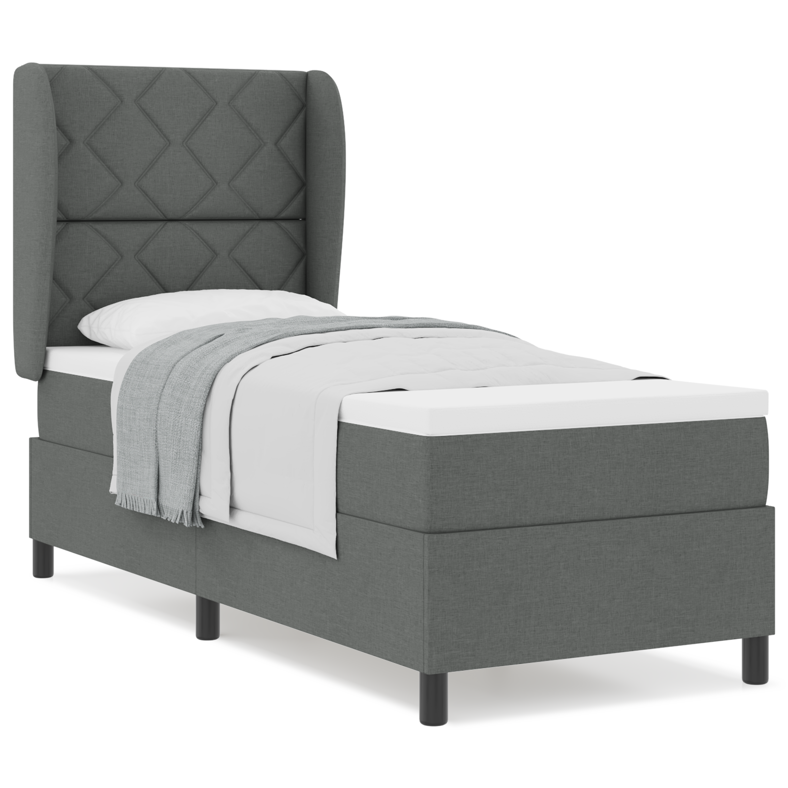vidaXL Pat cu arcuri cu saltea Gri închis 80 x 200 cm țesătură vidaXL Pat cu arcuri cu saltea Gri închis 80 x 200 cm țesătură